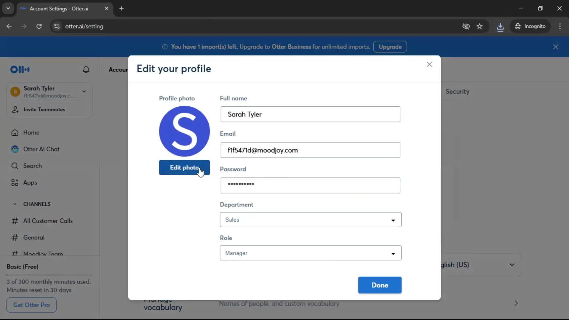 Updating your profile screenshot