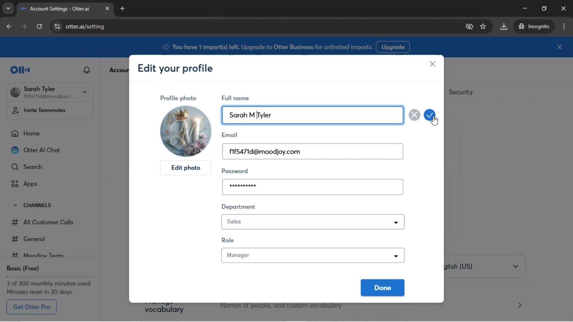 Updating your profile screenshot