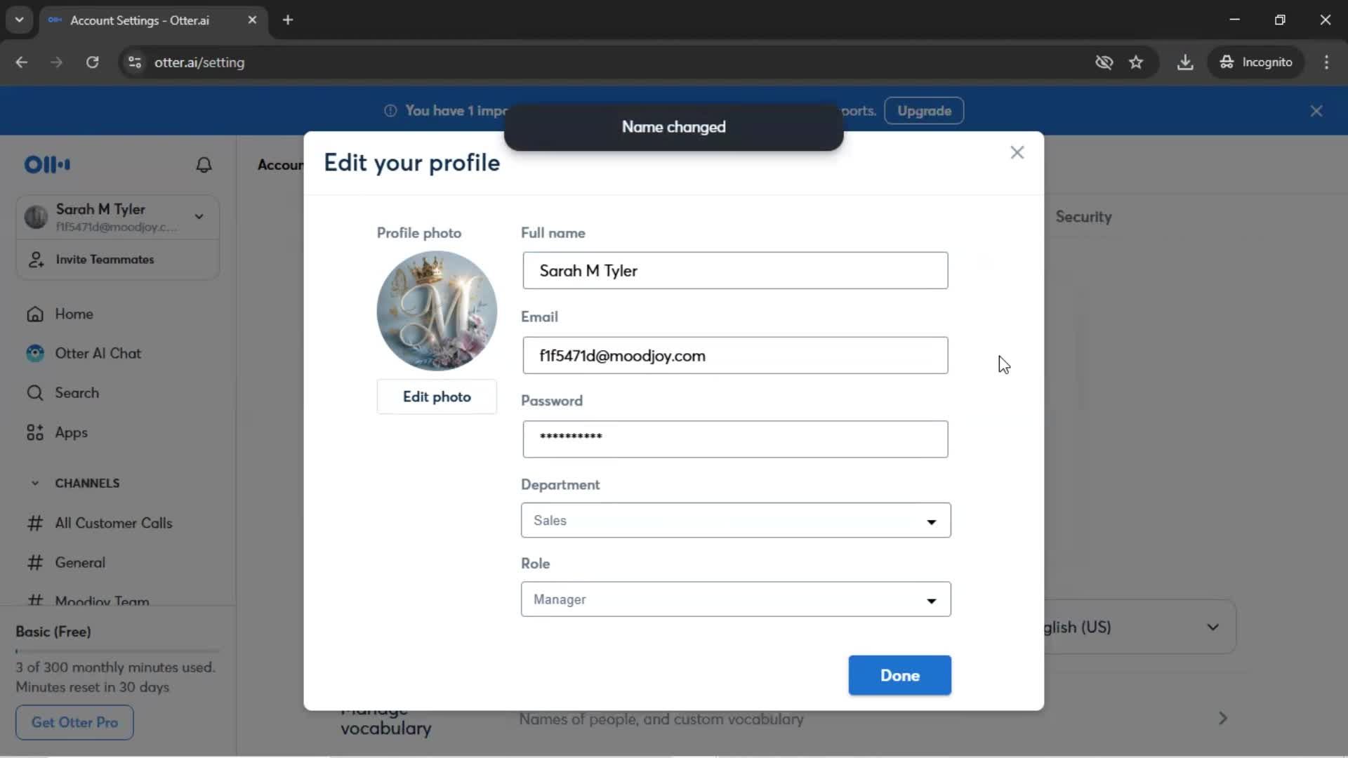 Updating your profile screenshot