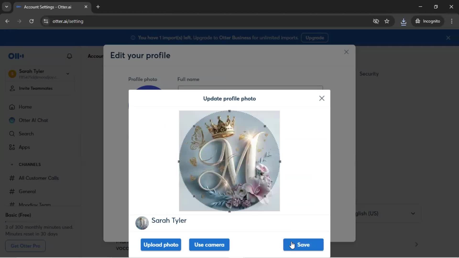 Updating your profile screenshot