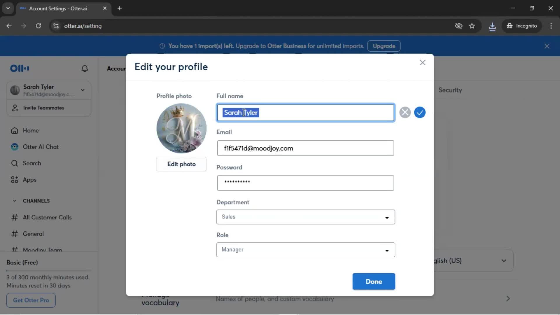 Updating your profile screenshot