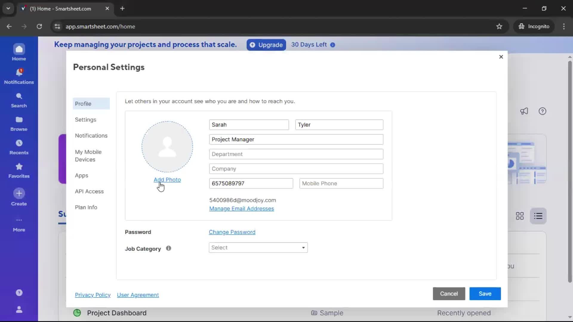 Updating your profile screenshot