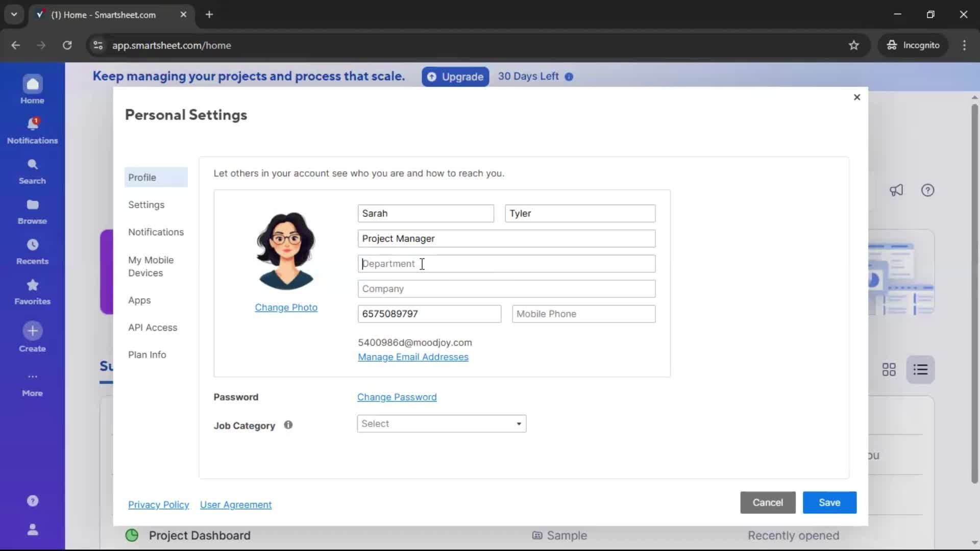Updating your profile screenshot