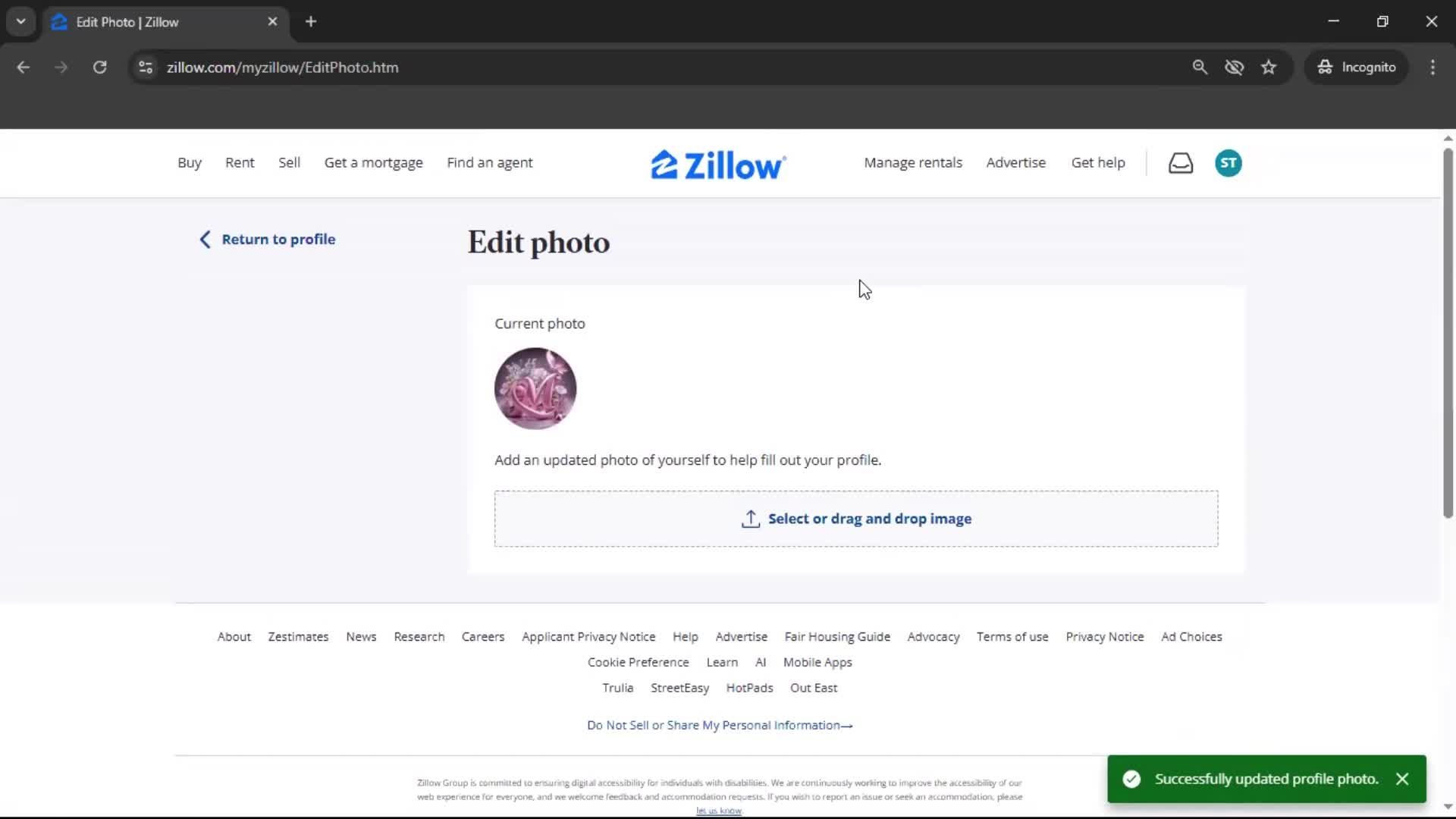 Updating your profile screenshot