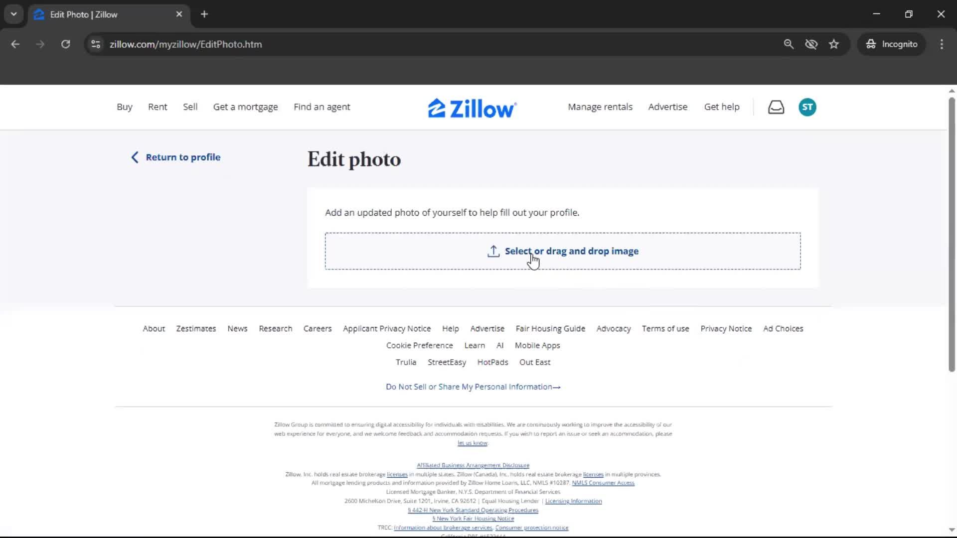 Updating your profile screenshot