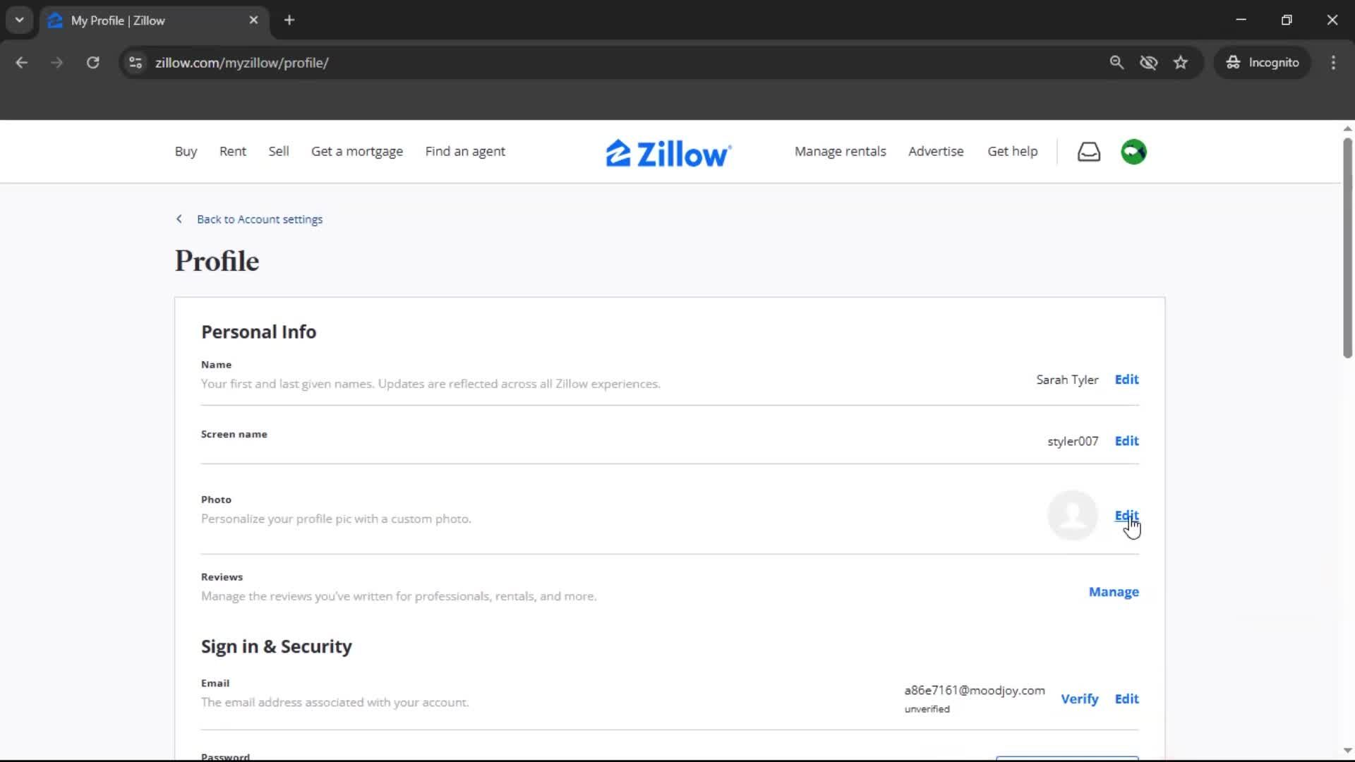 Updating your profile screenshot
