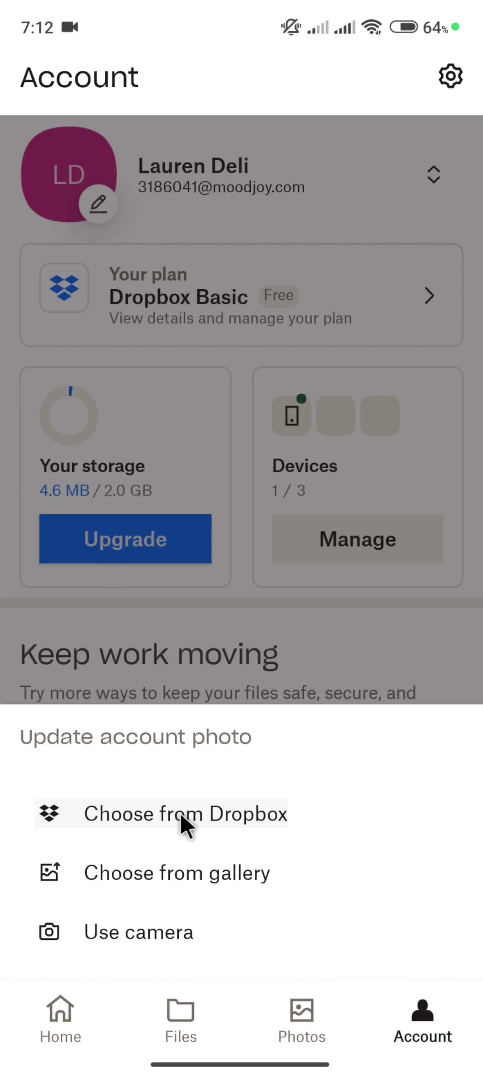 Updating profile picture screenshot