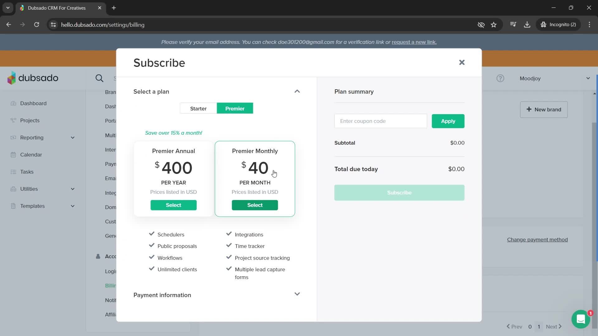 Upgrading your account screenshot