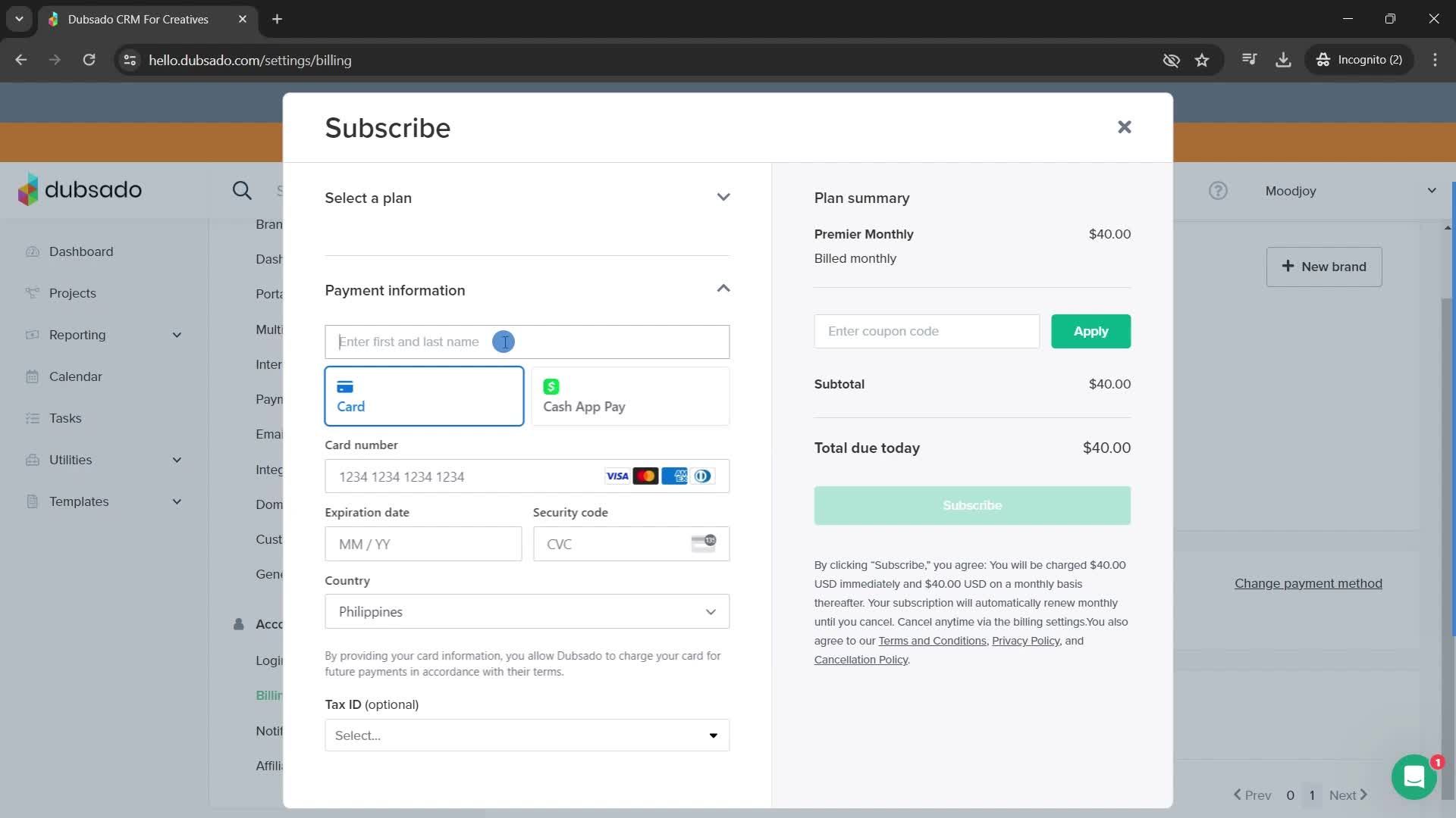 Upgrading your account screenshot