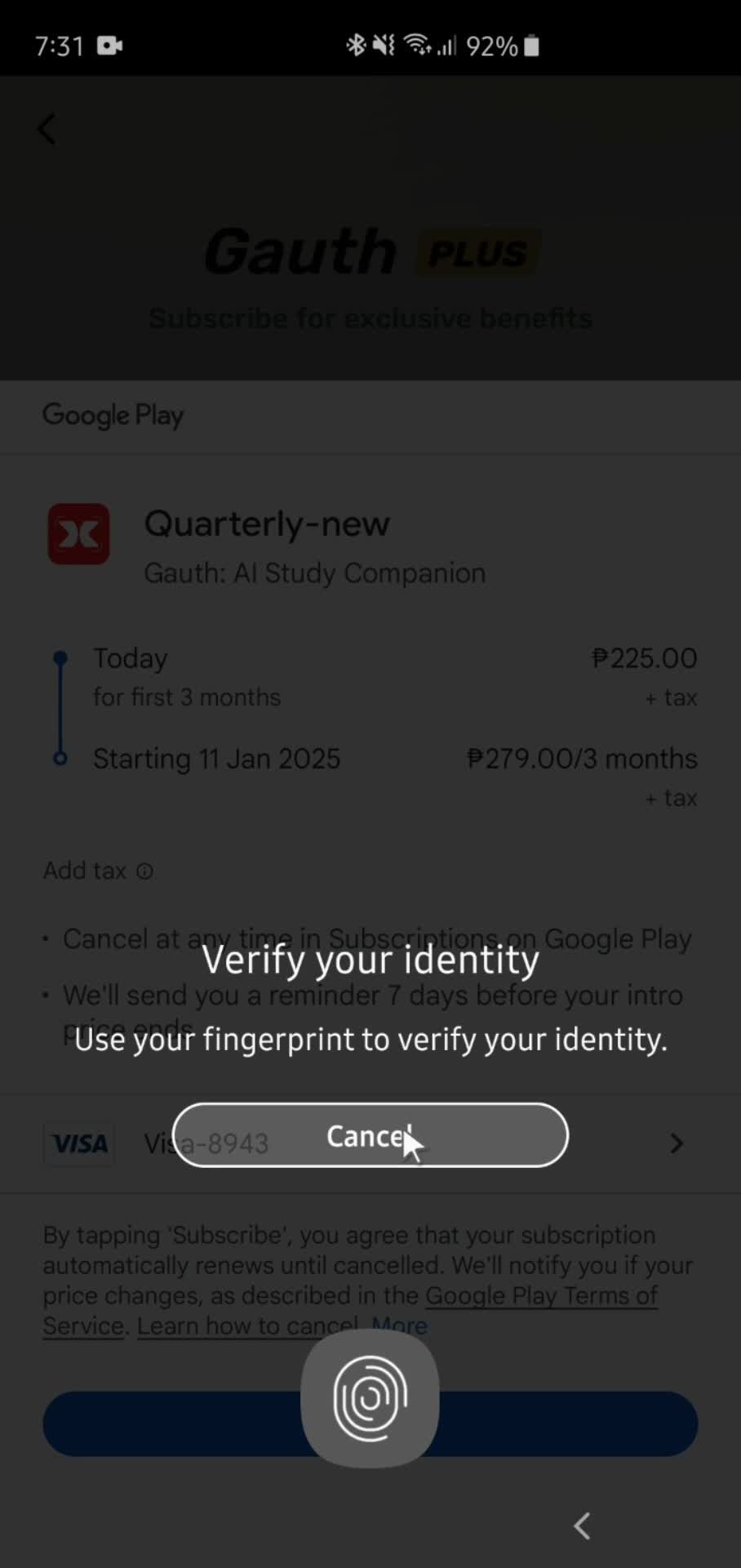 Upgrading your subscription screenshot