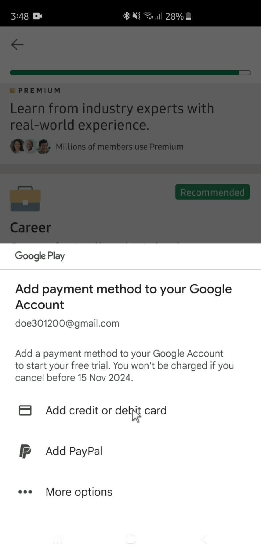 Upgrading your account screenshot