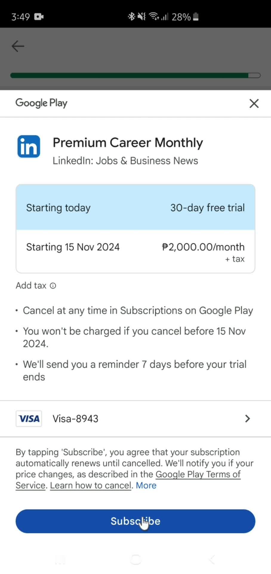 Upgrading your account screenshot