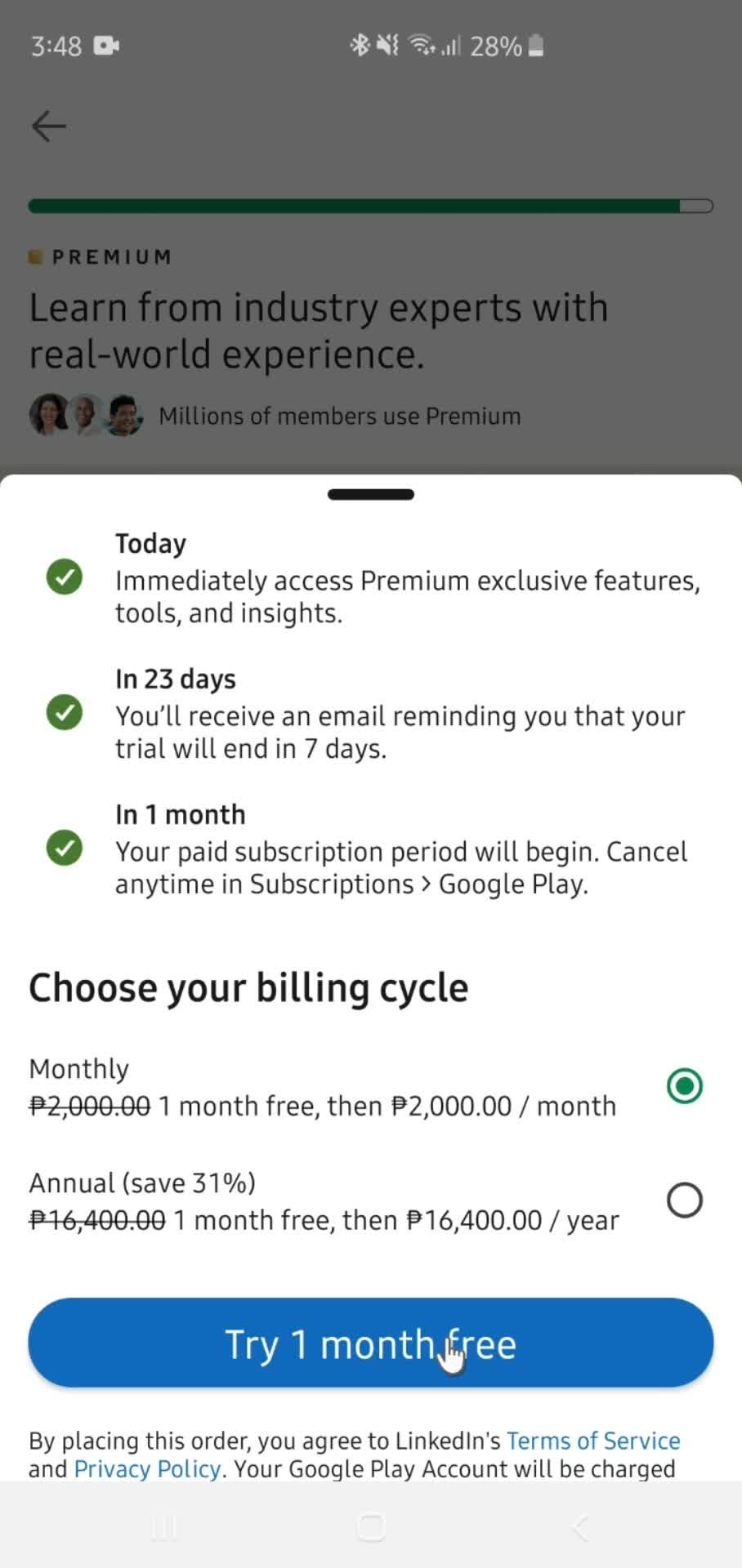 Upgrading your account screenshot