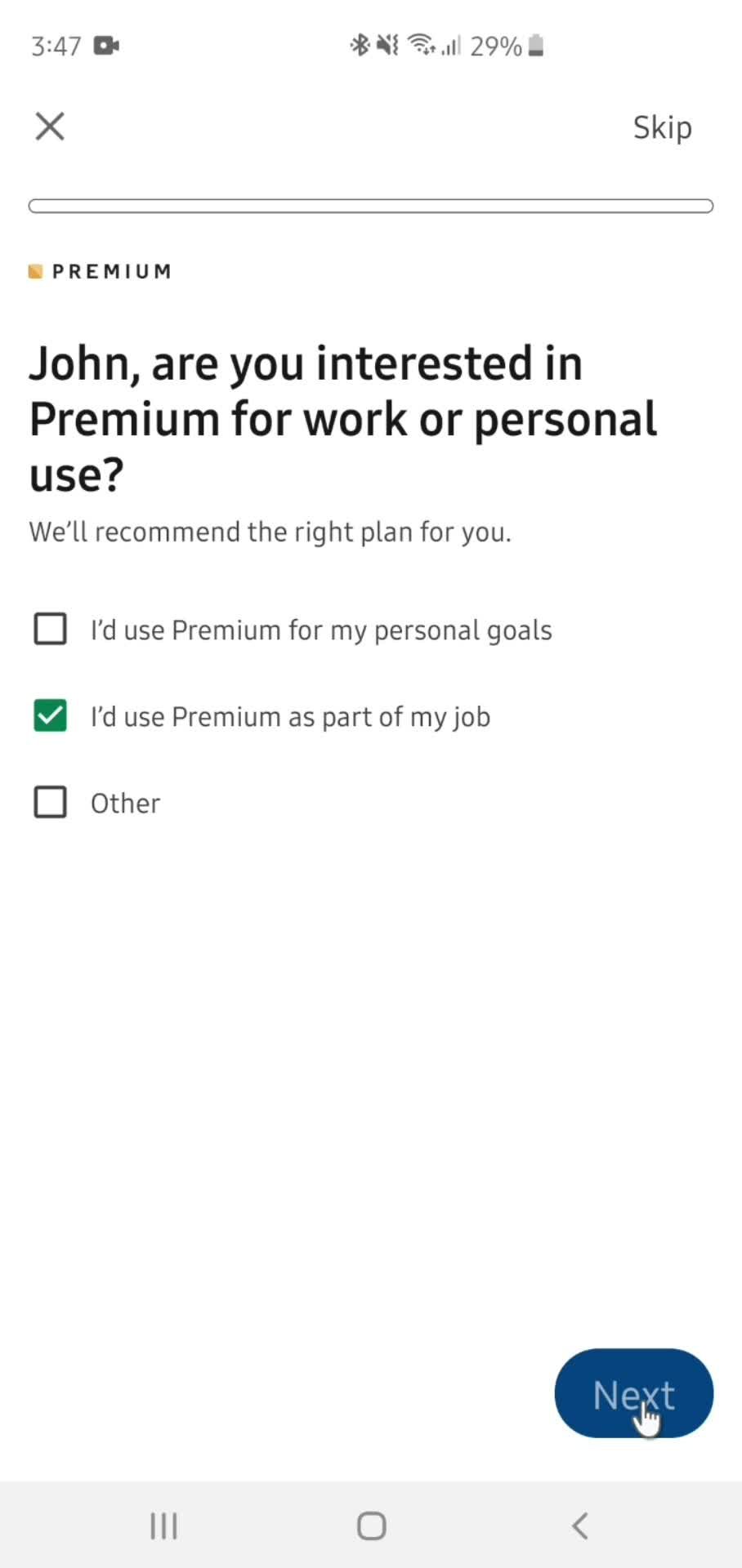 Upgrading your account screenshot