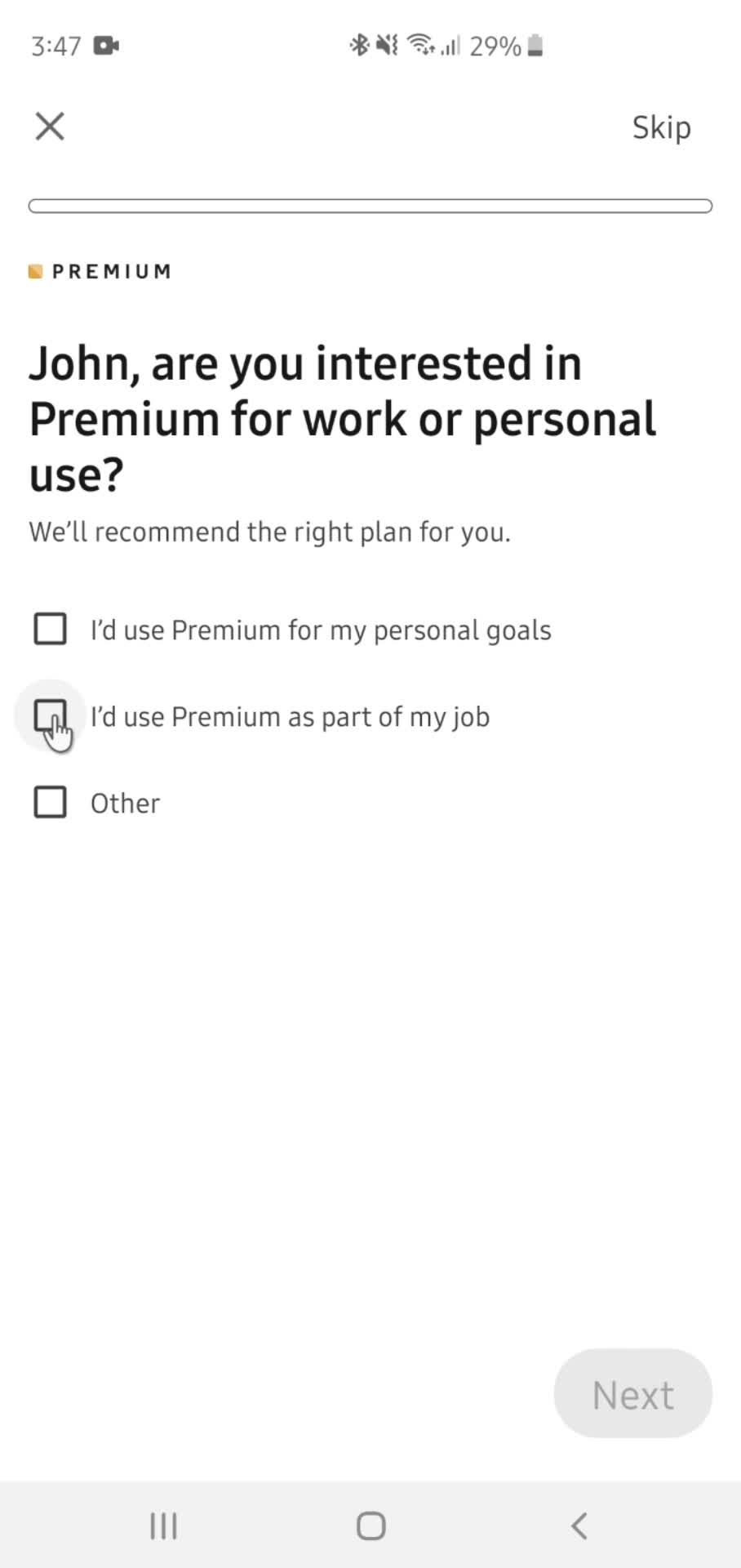 Upgrading your account screenshot