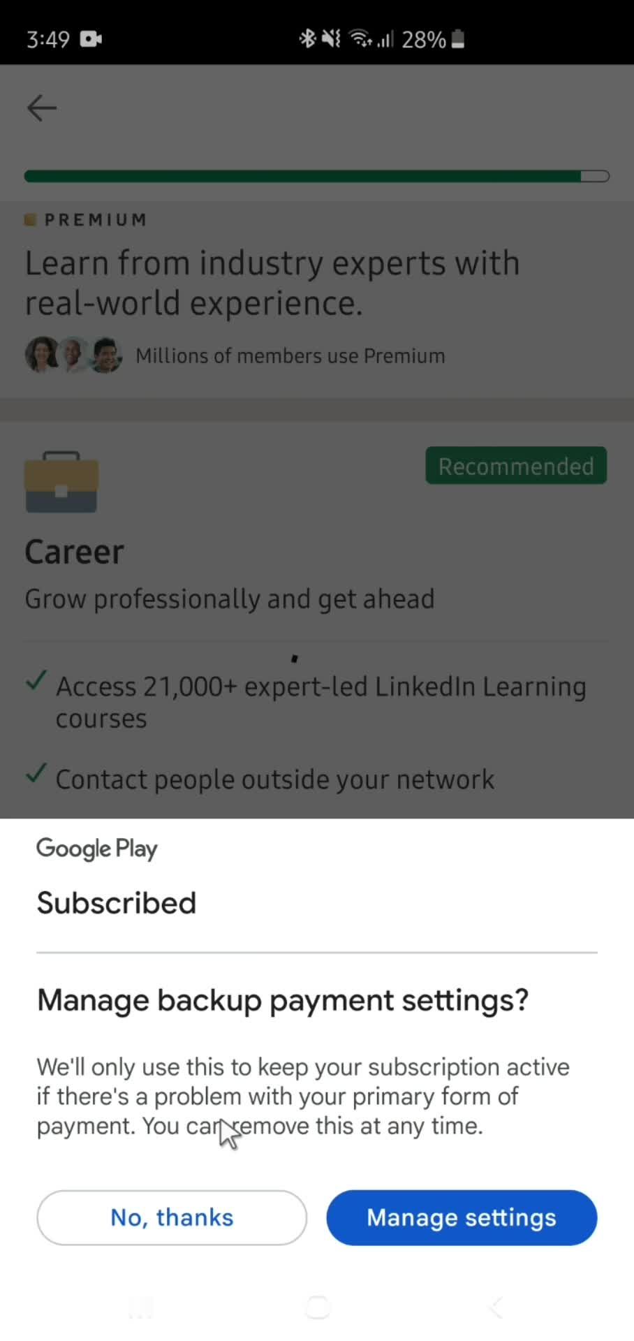 Upgrading your account screenshot