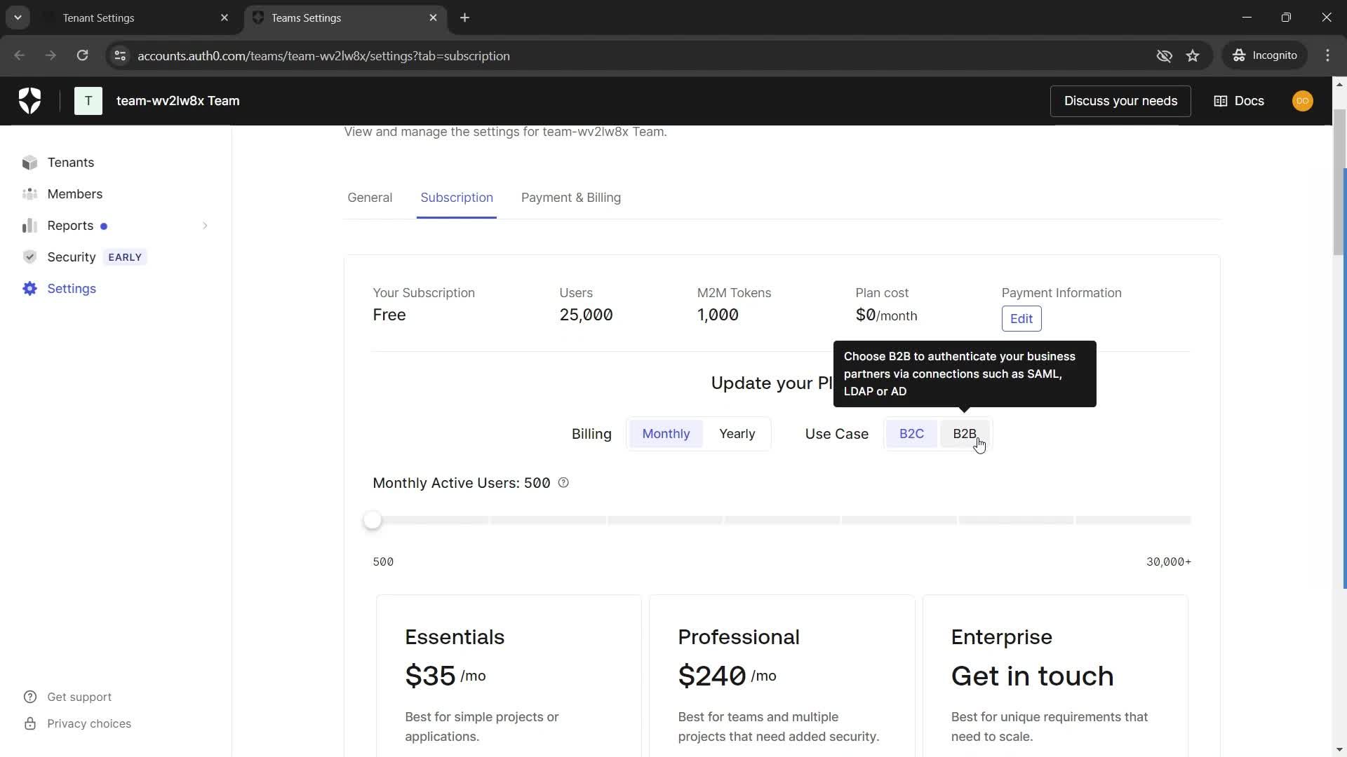 Upgrading your account screenshot