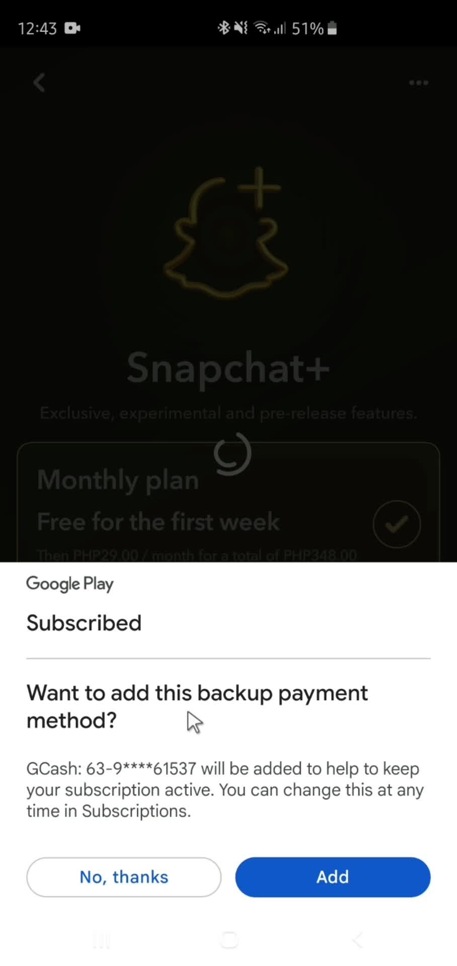 Upgrading your subscription screenshot