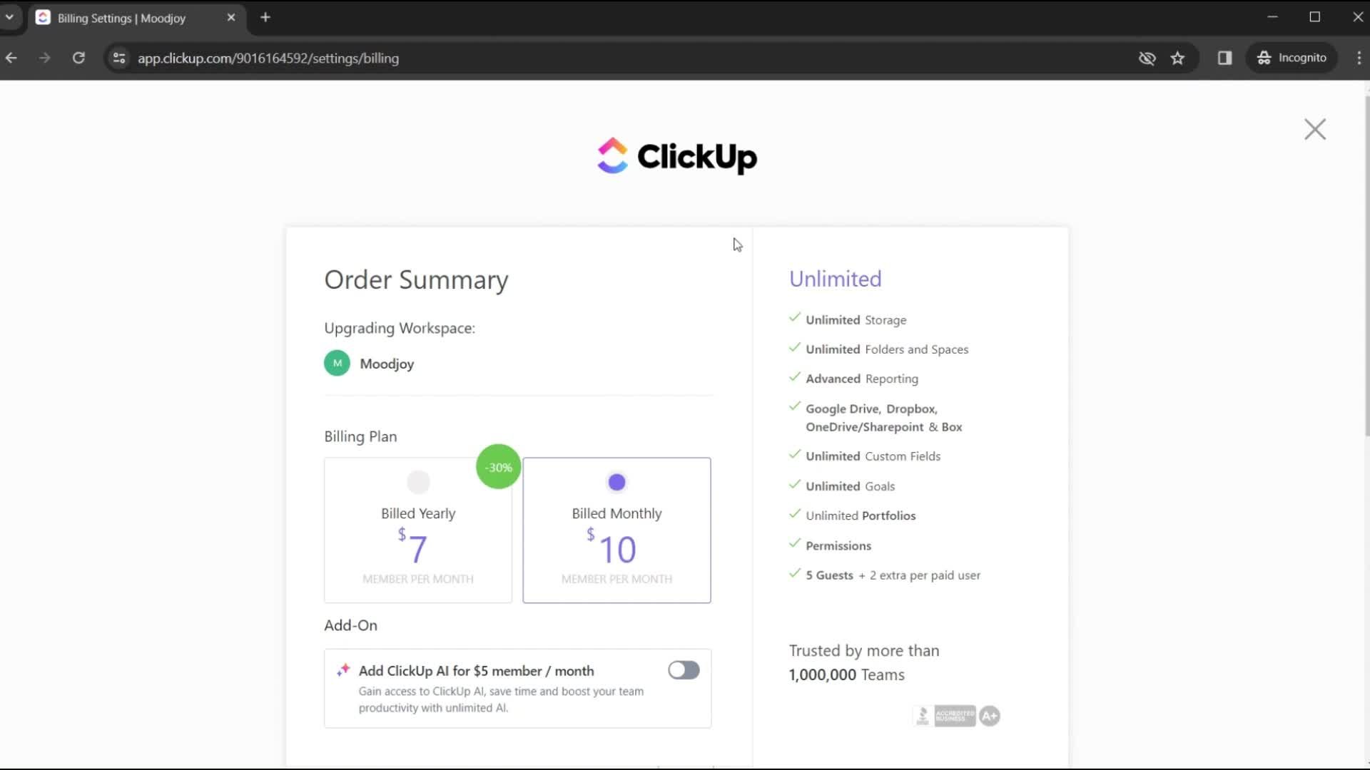 Upgrading your account on ClickUp video thumbnail