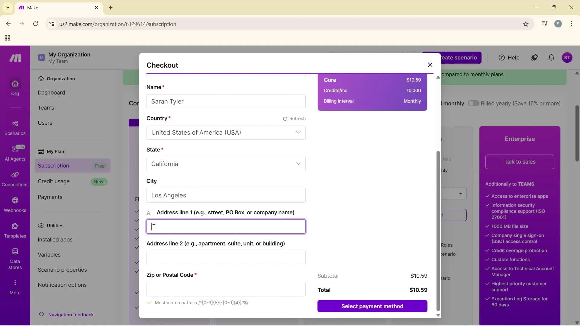 Upgrading your account screenshot