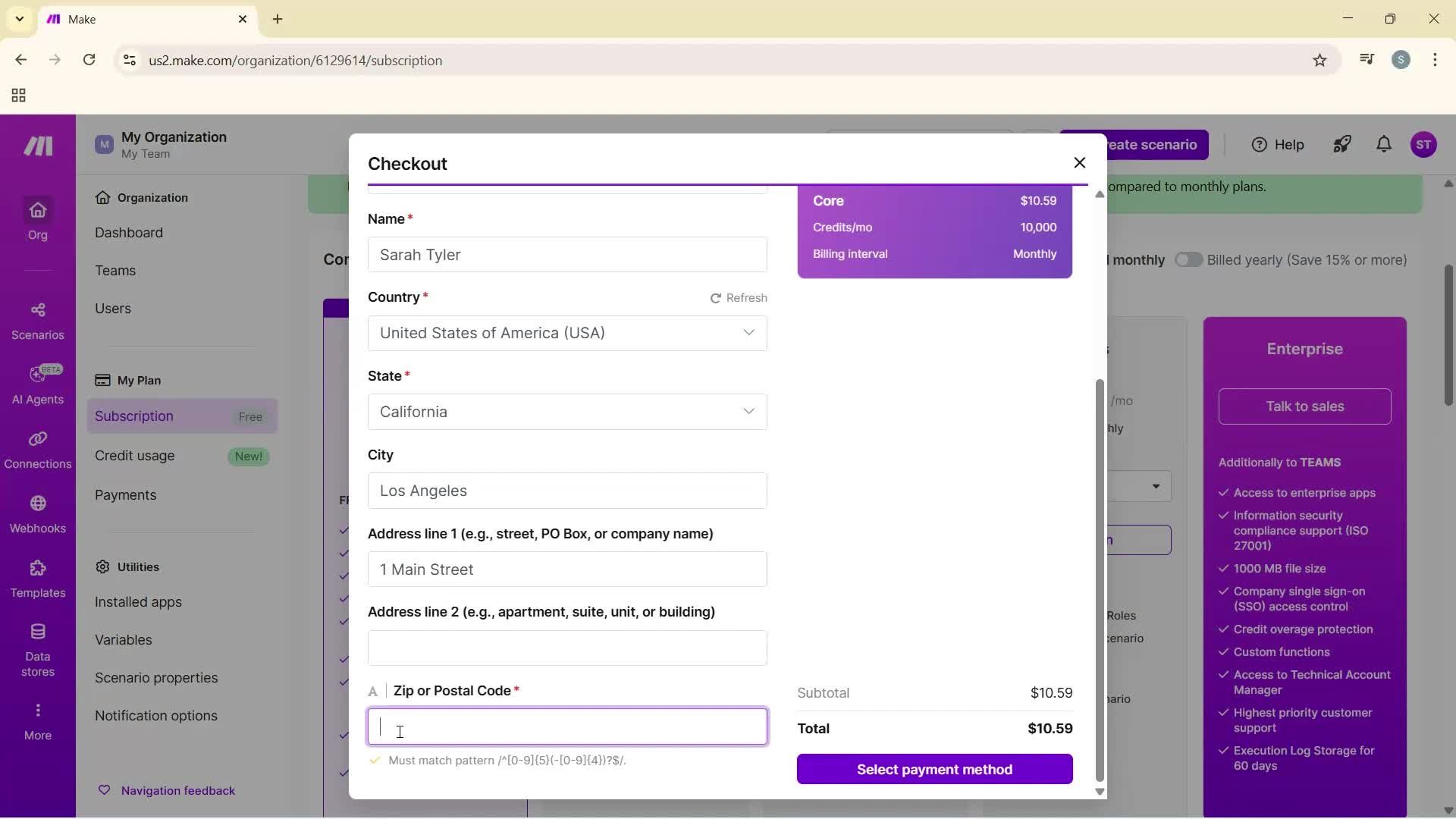 Upgrading your account screenshot