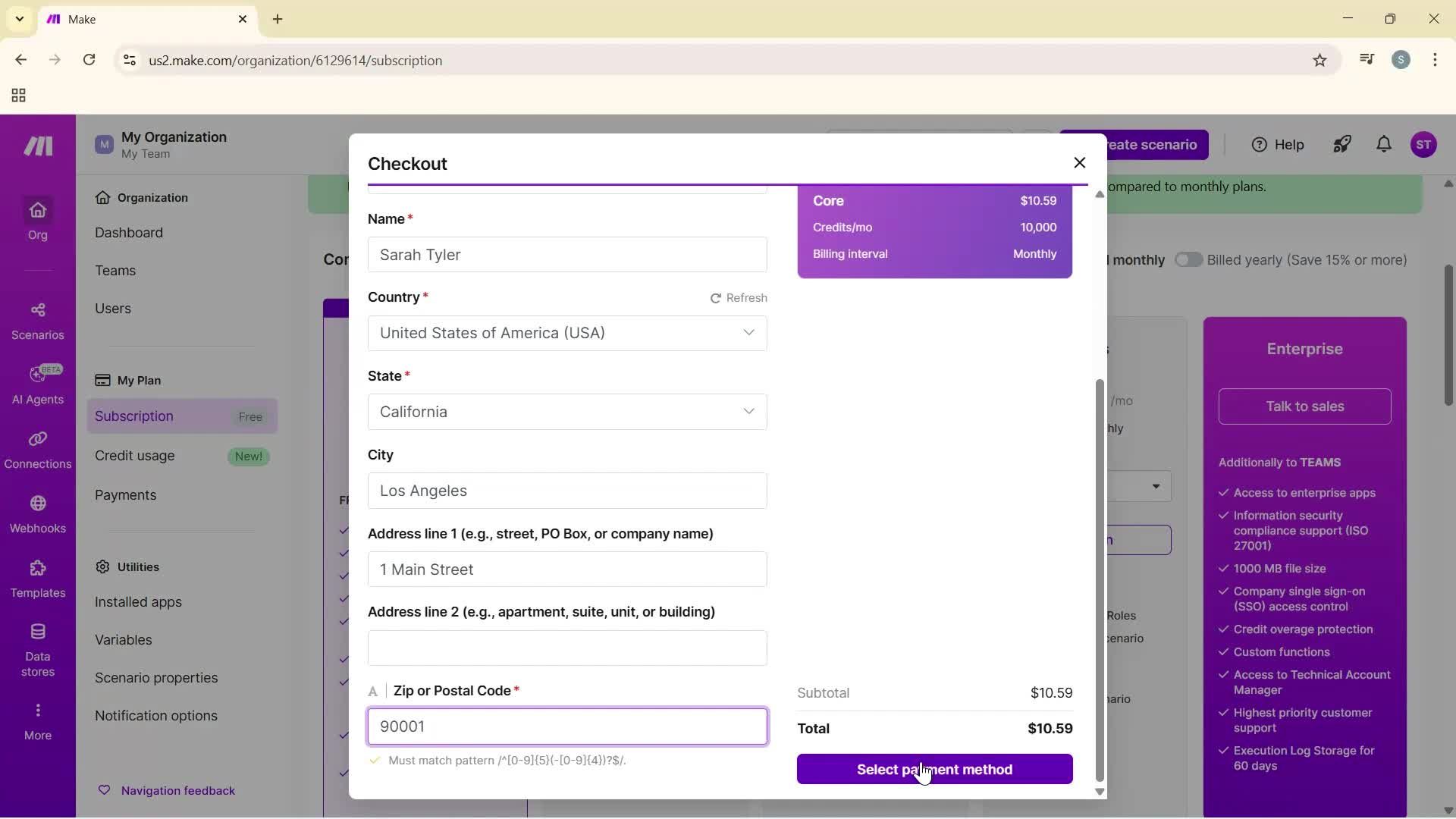 Upgrading your account screenshot