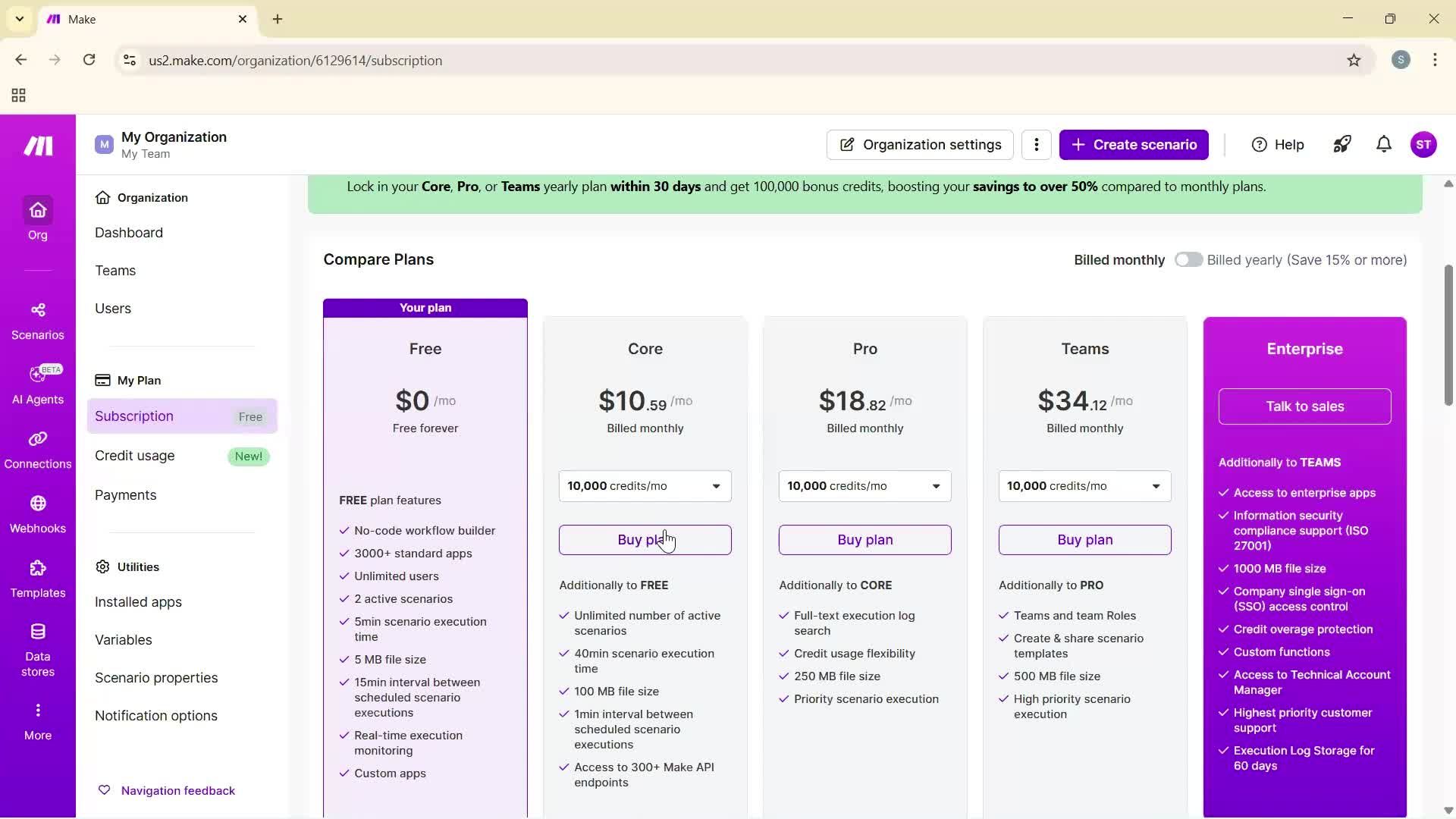 Upgrading your account screenshot