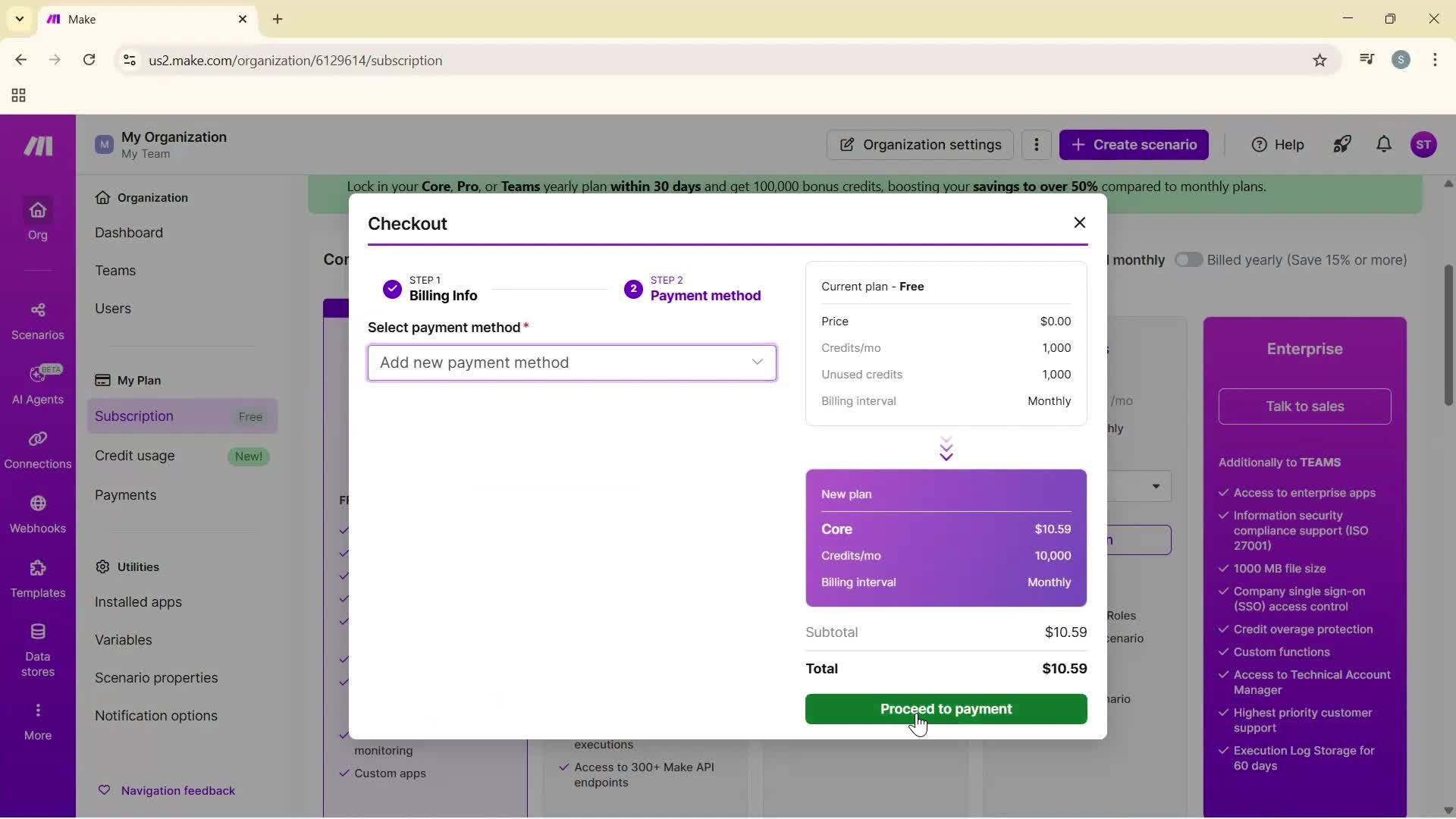 Upgrading your account screenshot
