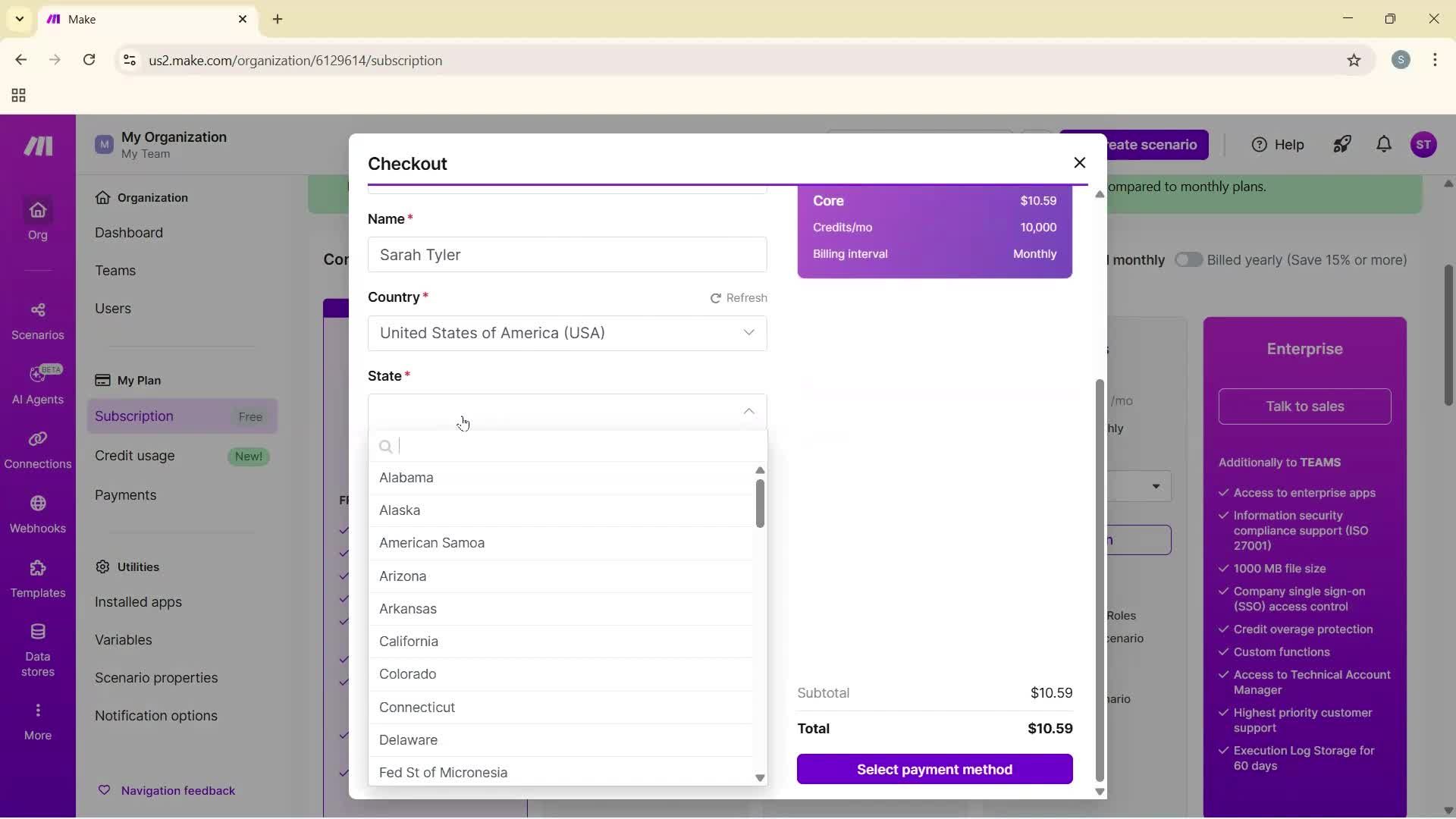 Upgrading your account screenshot