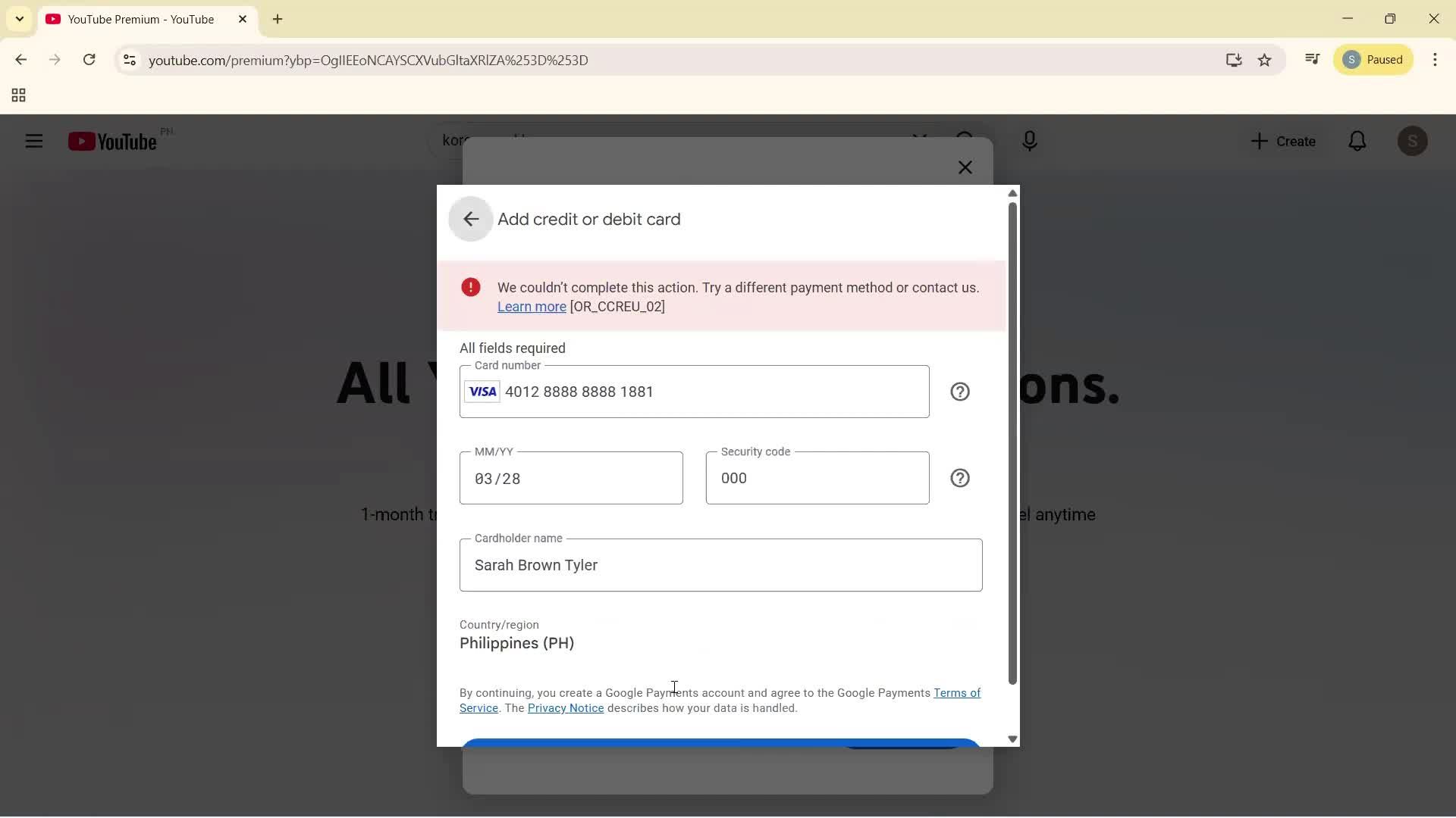 Upgrading your account screenshot