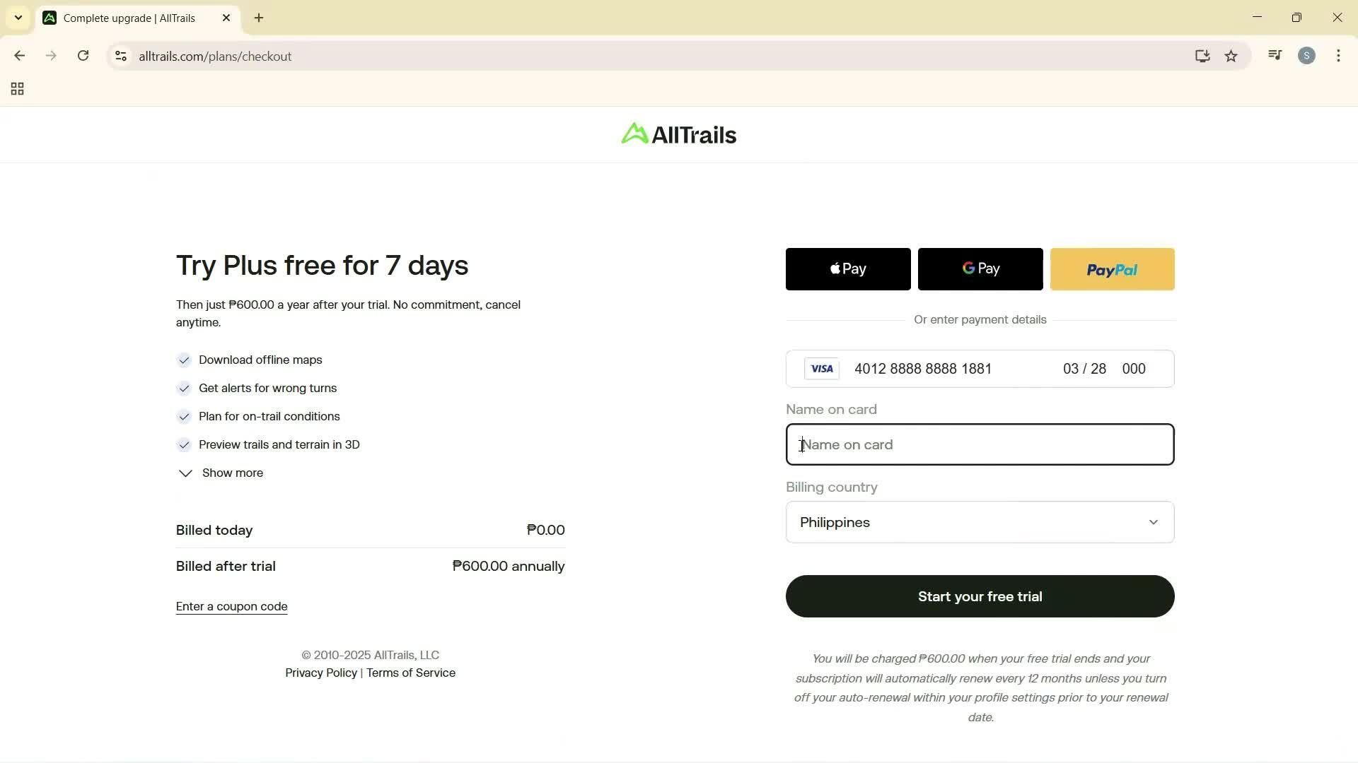 Upgrading your account screenshot