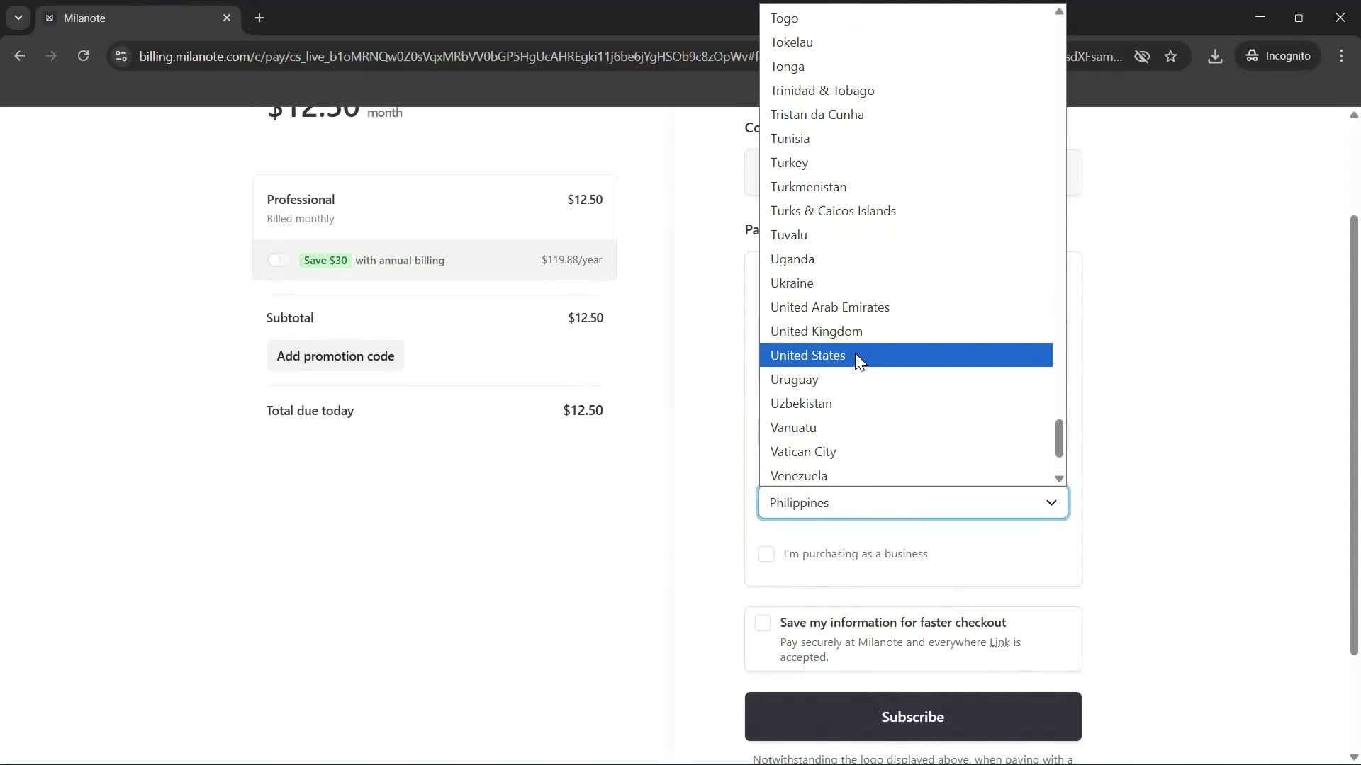Upgrading your account screenshot