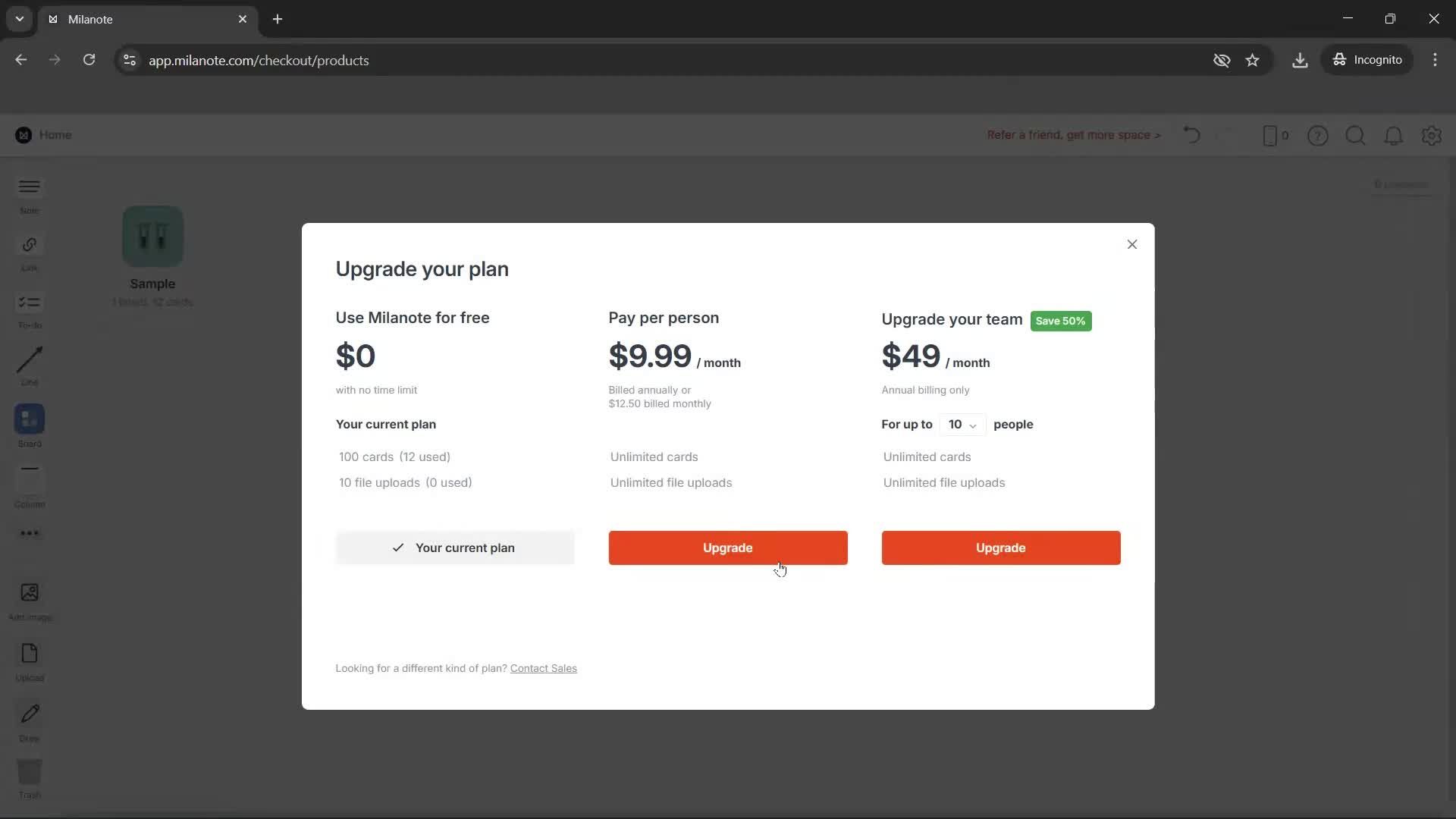Upgrading your account screenshot
