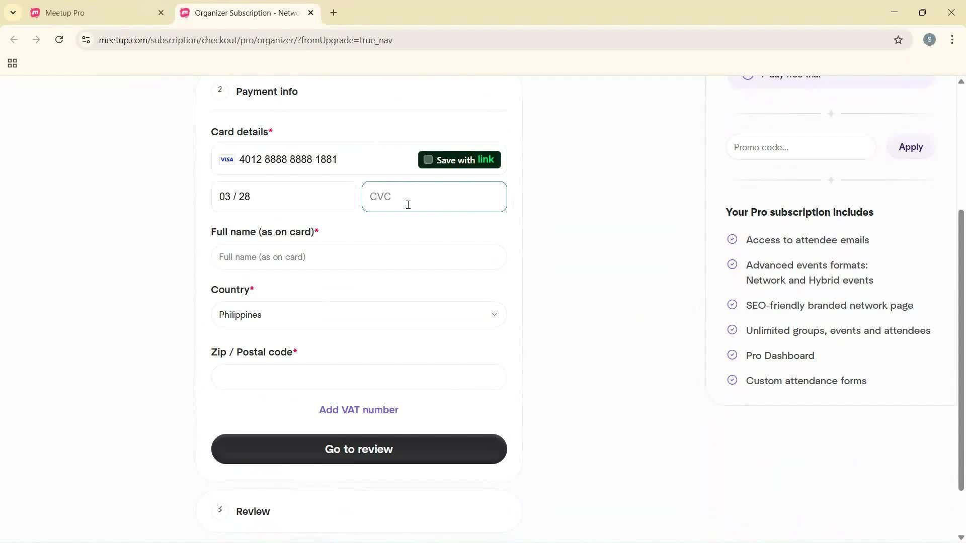 Upgrading your account screenshot