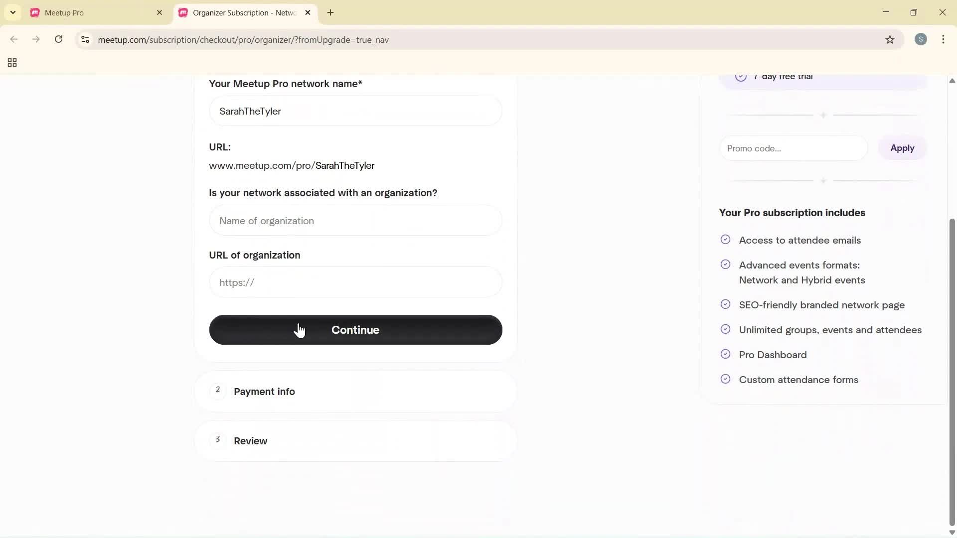 Upgrading your account screenshot