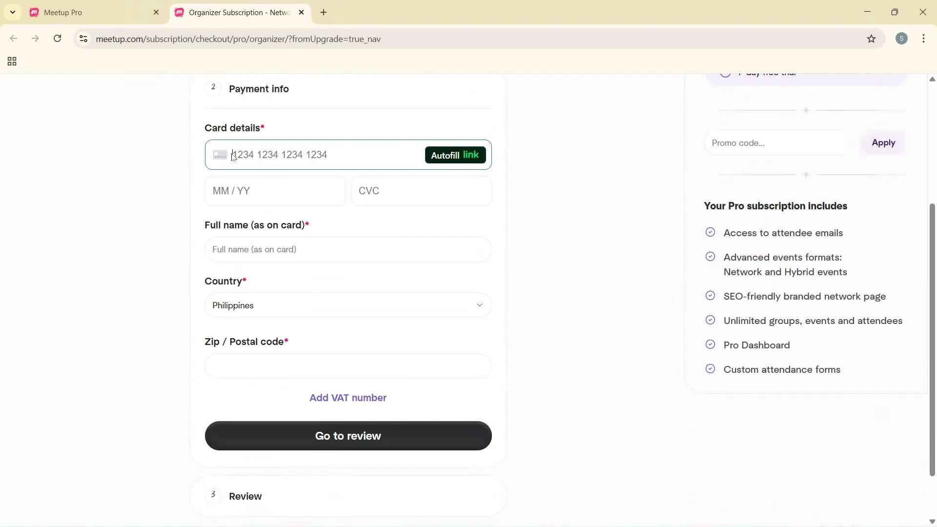 Upgrading your account screenshot