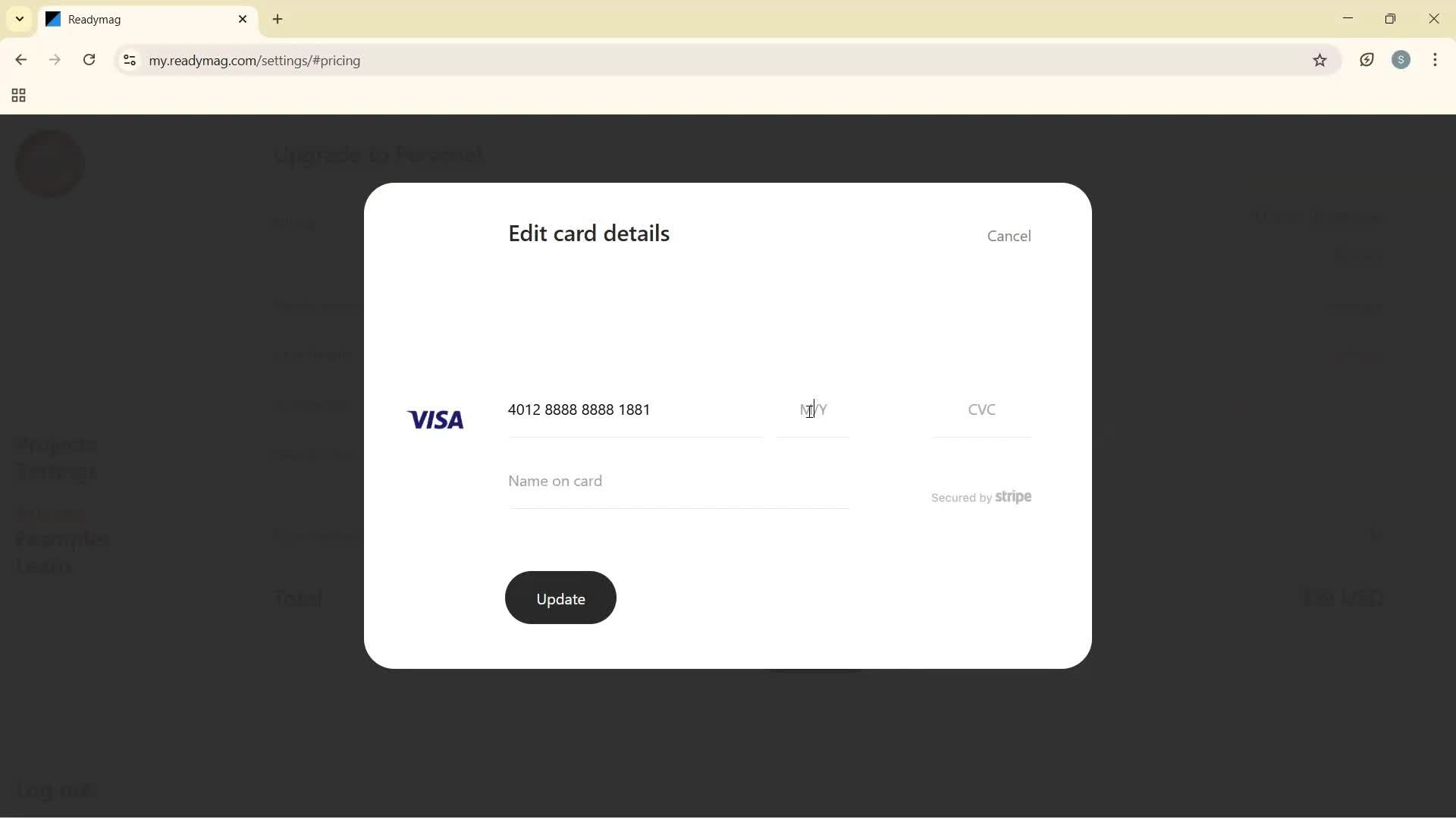 Upgrading your account screenshot