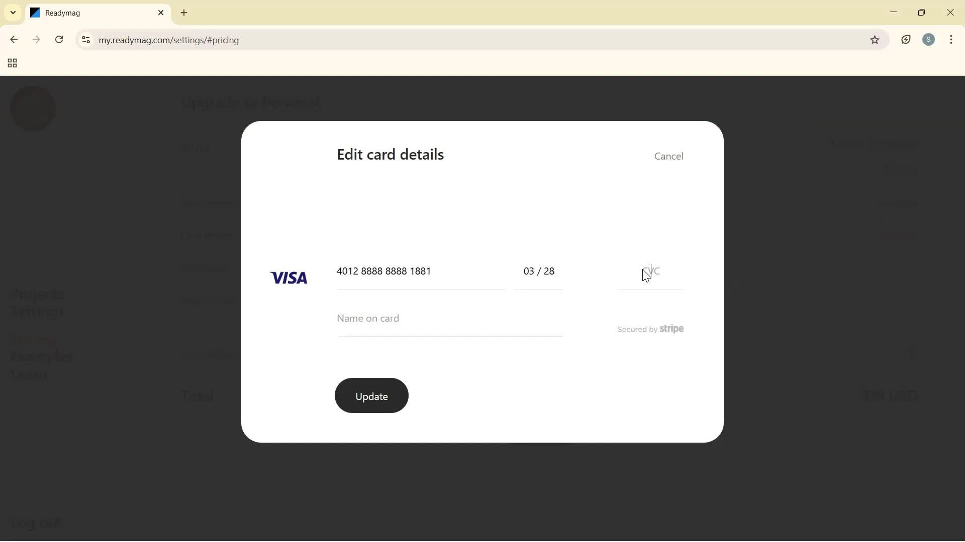 Upgrading your account screenshot