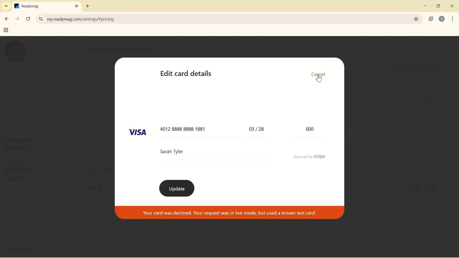Upgrading your account screenshot