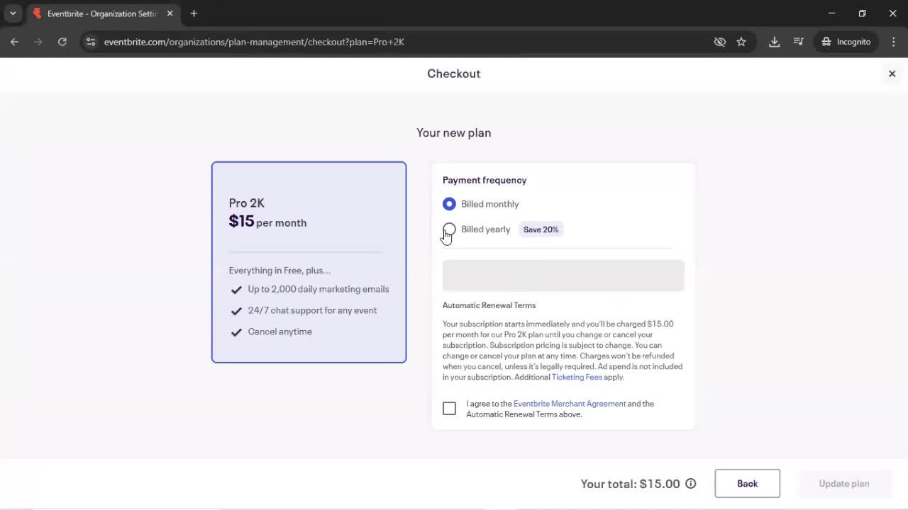 Upgrading your account screenshot