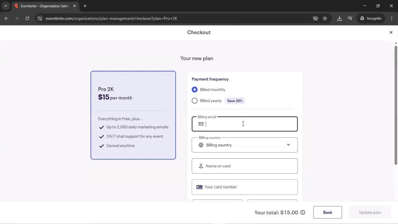 Upgrading your account screenshot