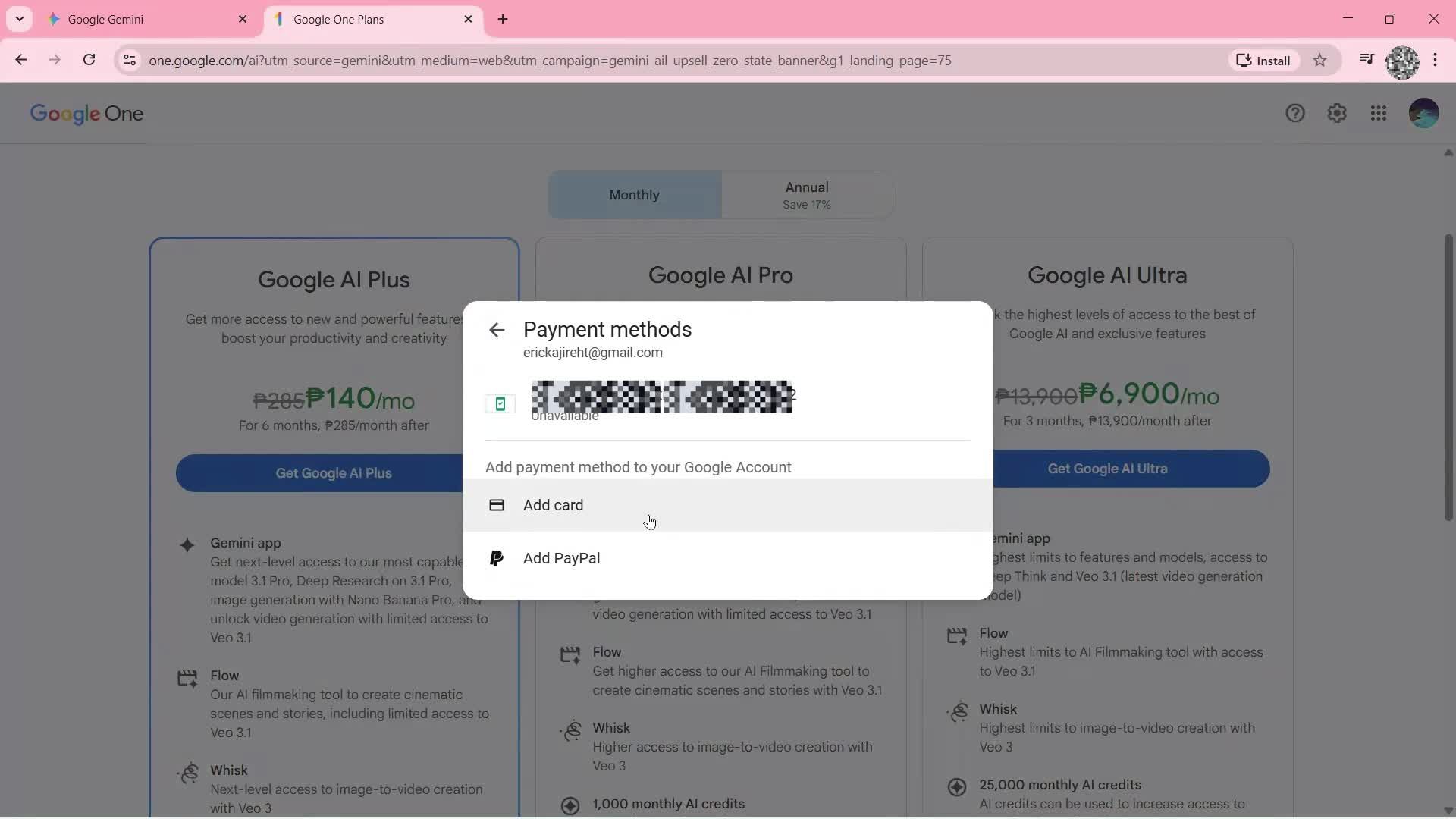 Upgrading your account screenshot