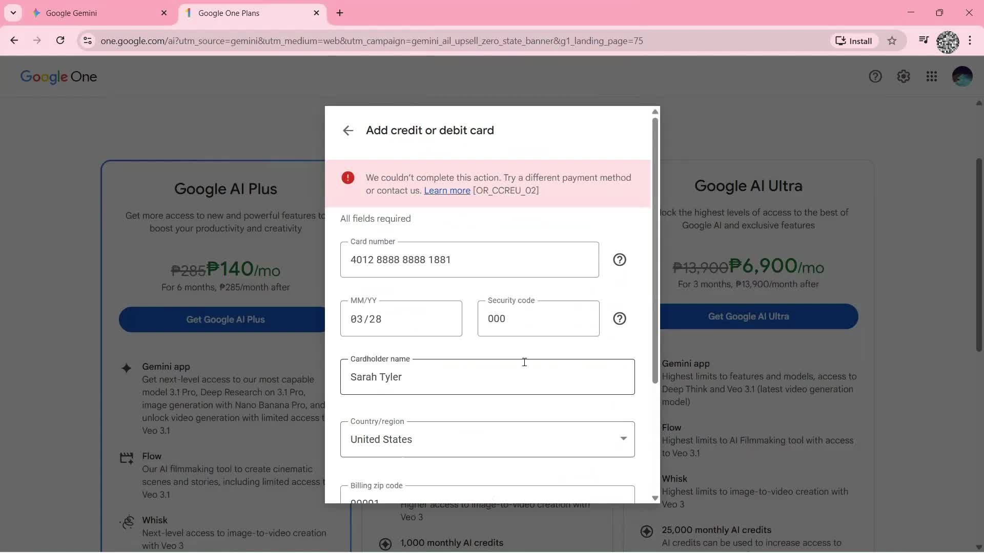 Upgrading your account screenshot
