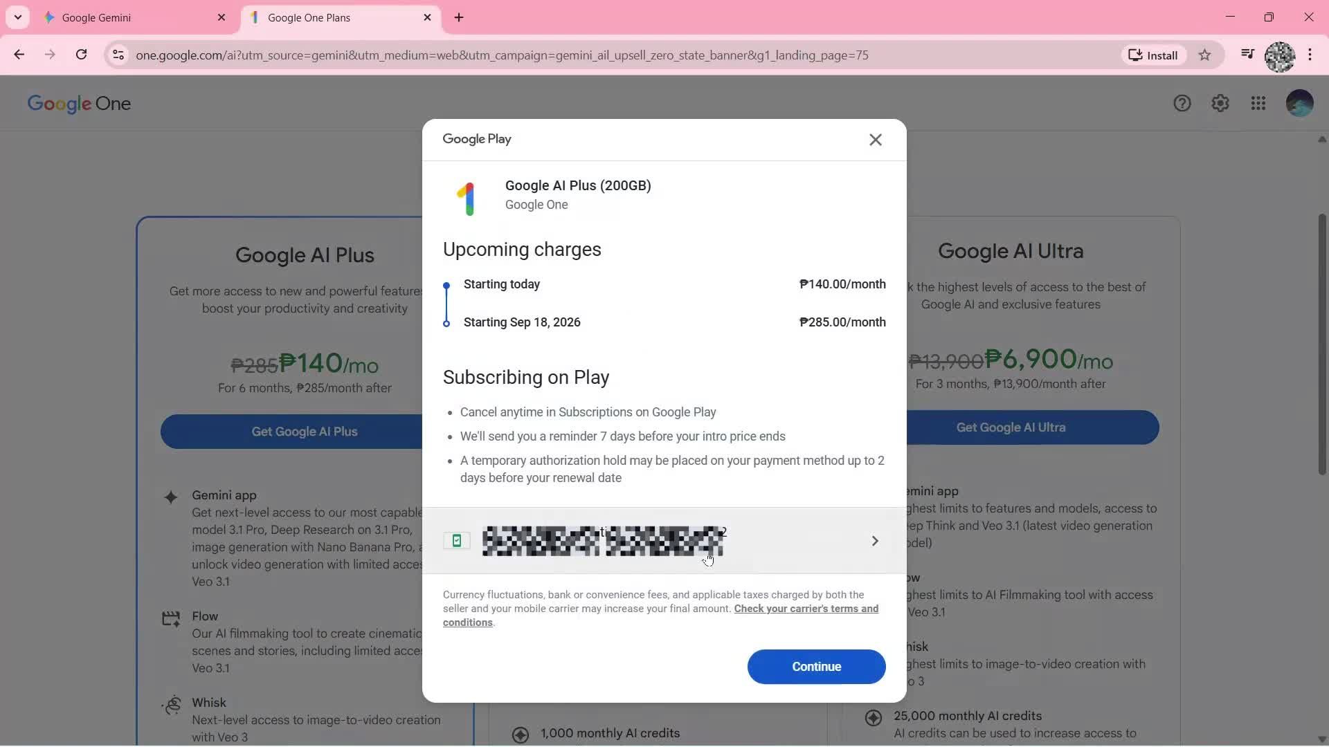 Upgrading your account screenshot