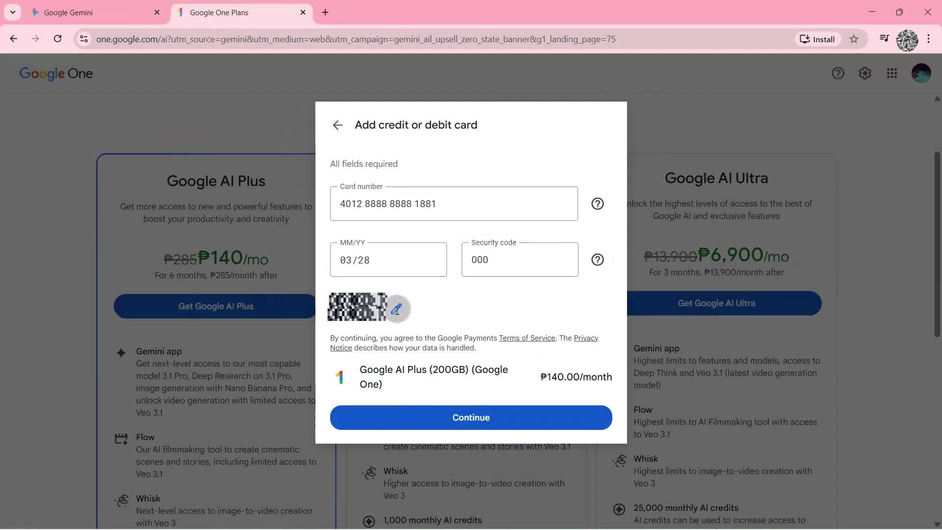Upgrading your account screenshot
