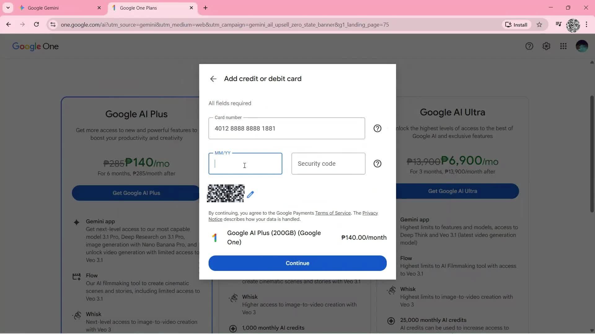 Upgrading your account screenshot