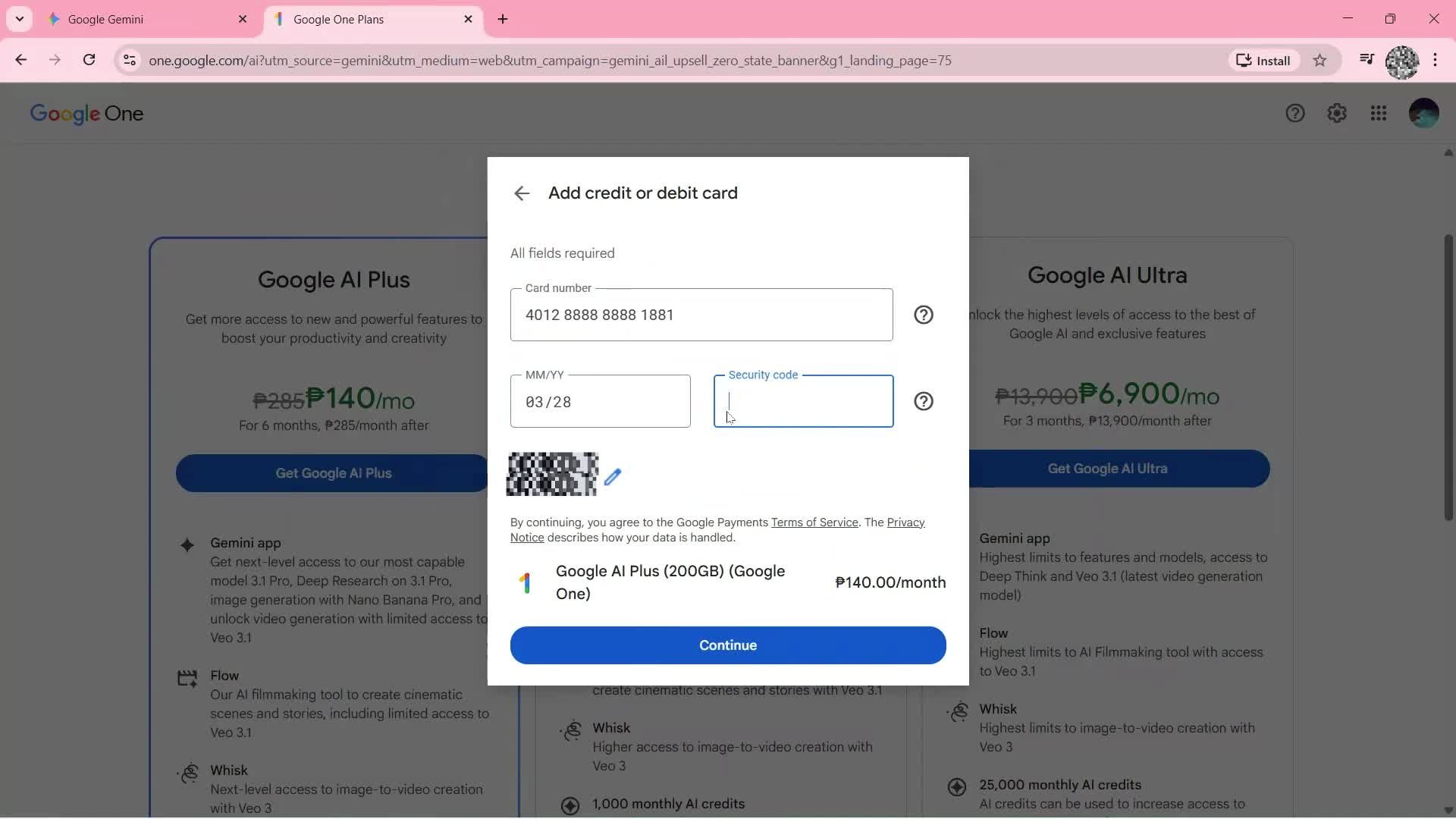 Upgrading your account screenshot