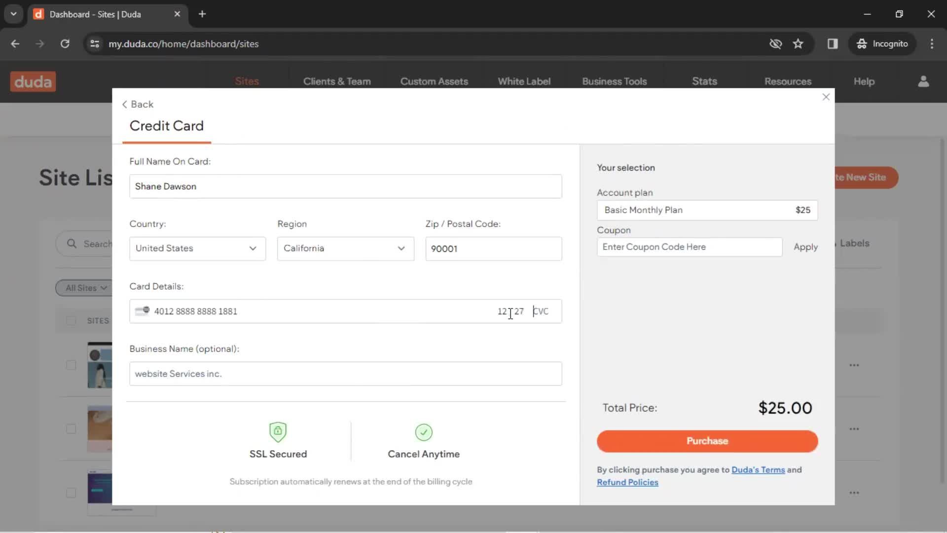 Upgrading your account screenshot