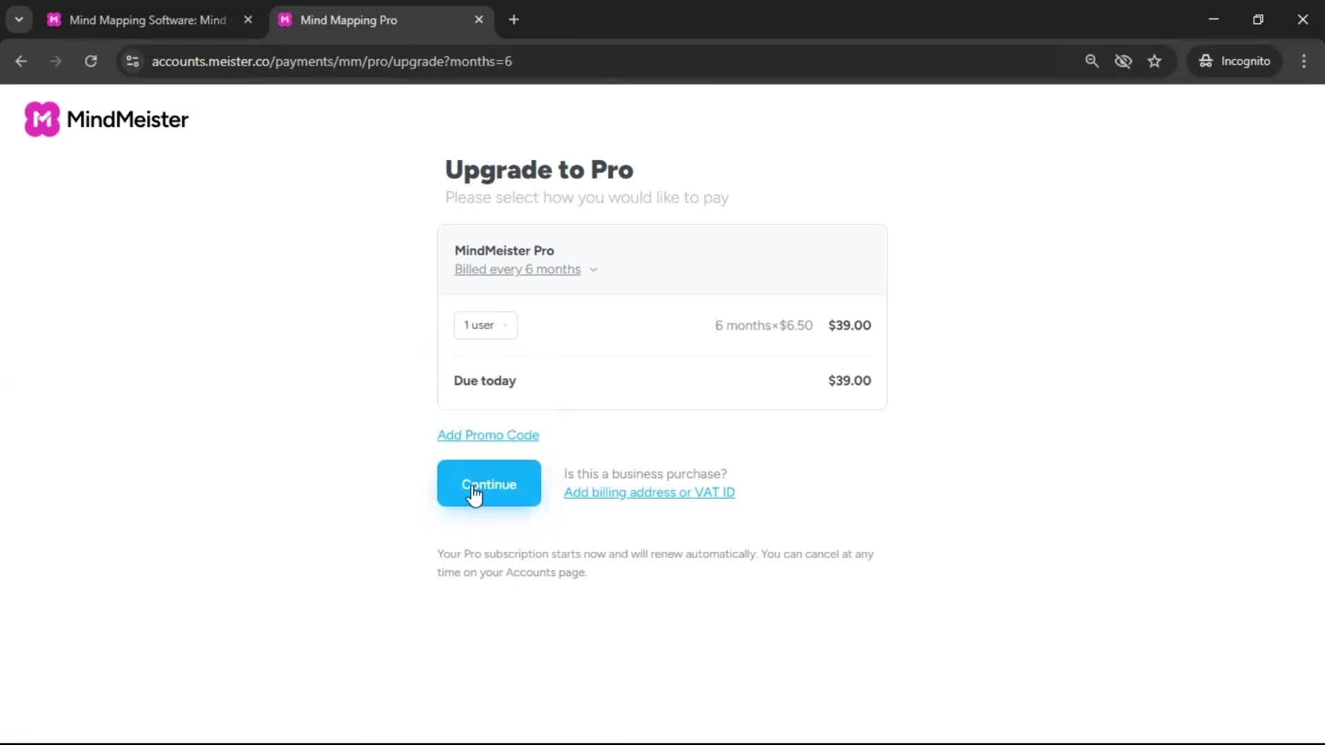 Upgrading your account screenshot