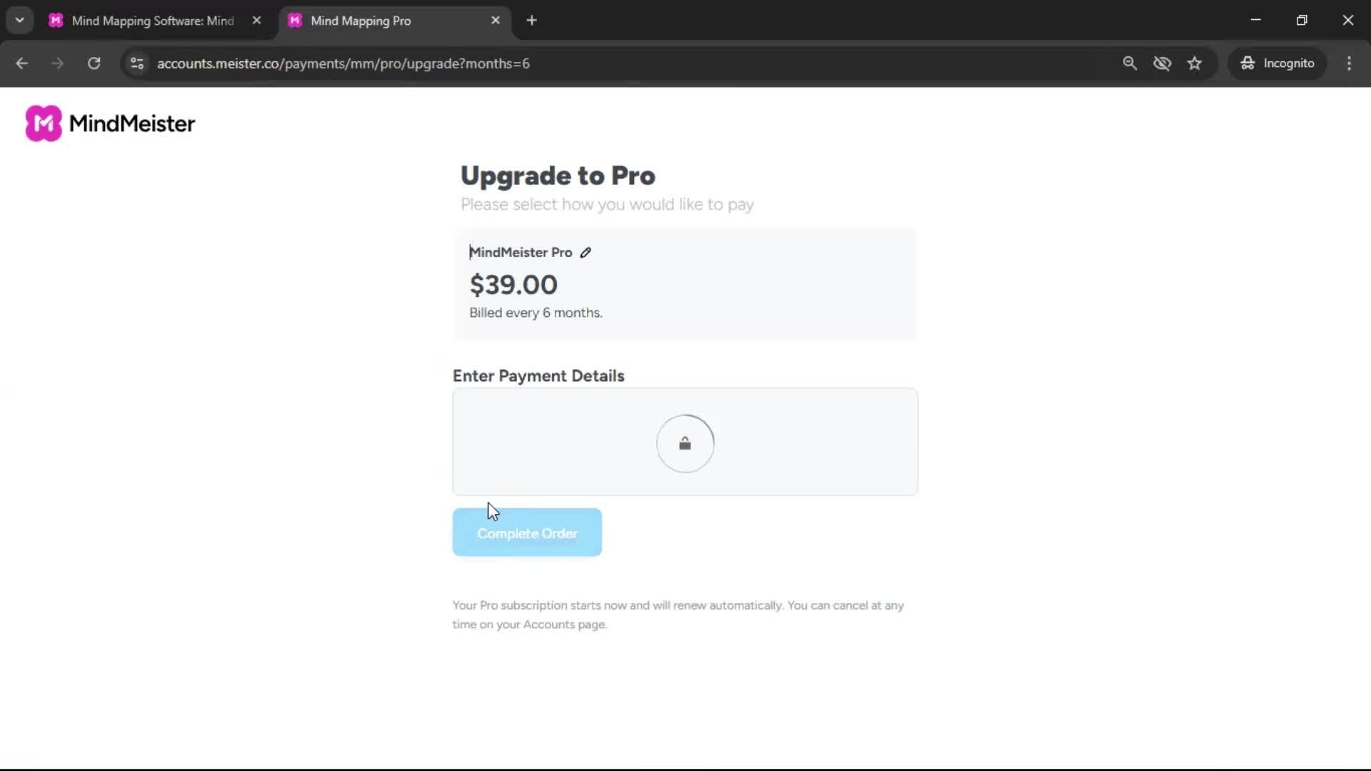 Upgrading your account screenshot